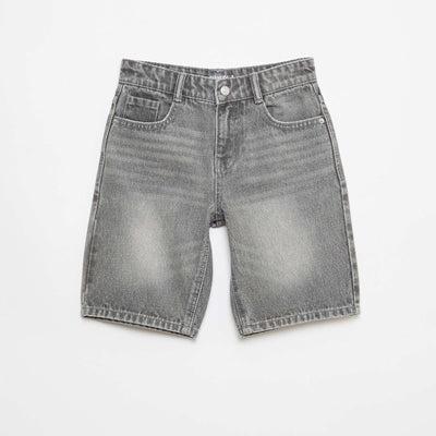 Slim Fit Stretch Cotton Denim Bermuda Shorts GREY