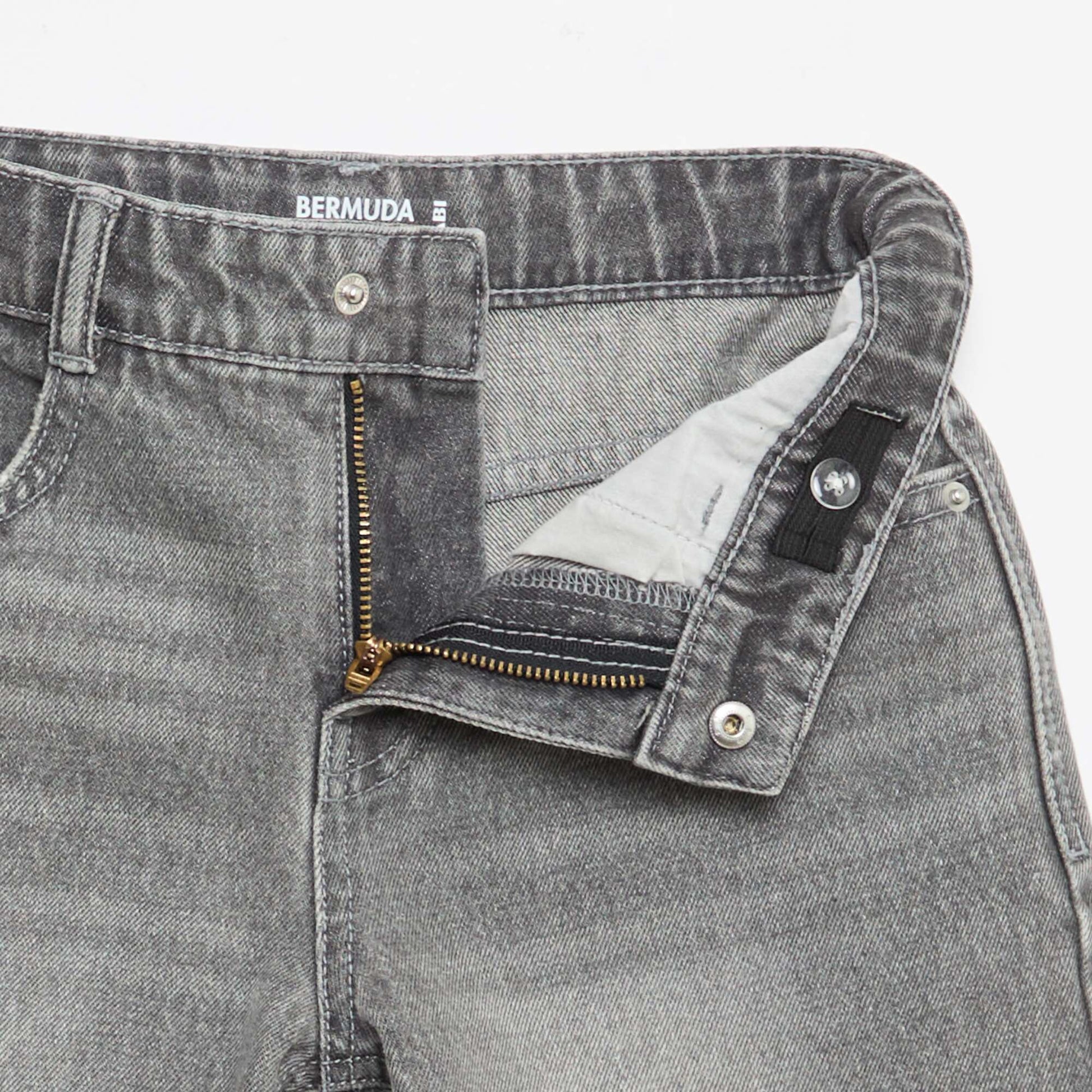 Slim Fit Stretch Cotton Denim Bermuda Shorts GREY