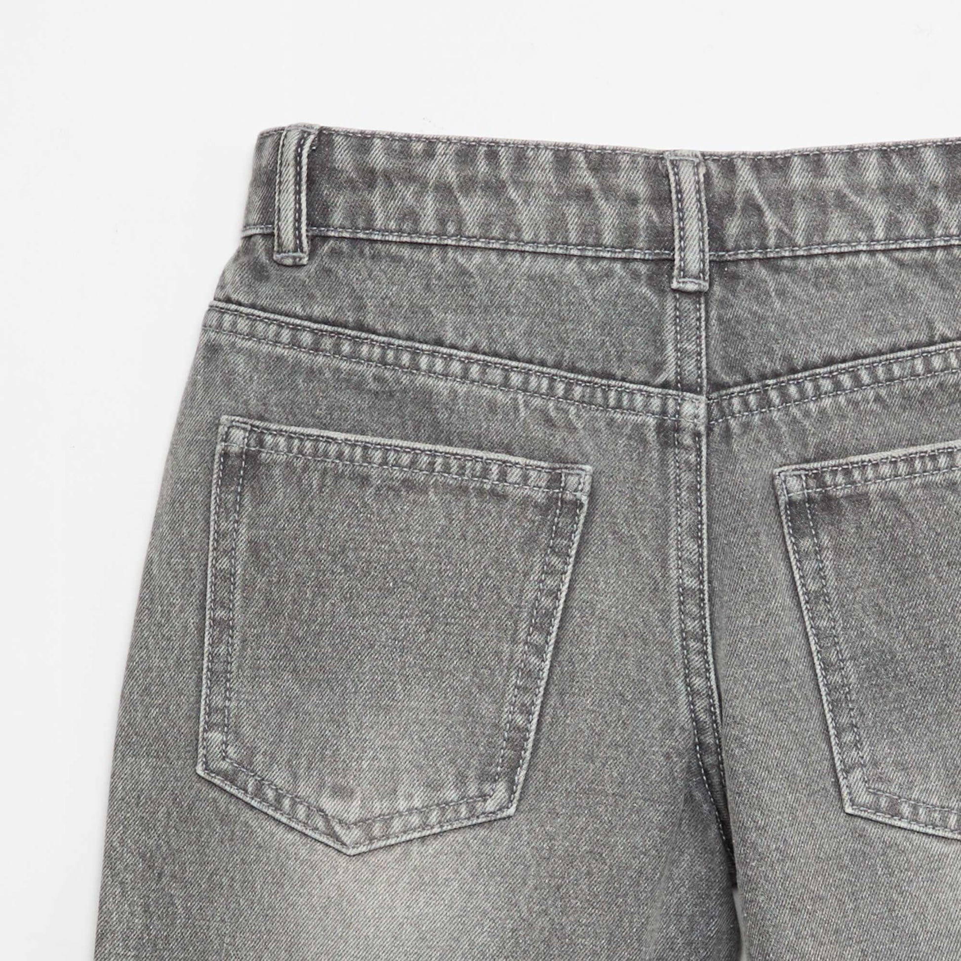 Slim Fit Stretch Cotton Denim Bermuda Shorts GREY