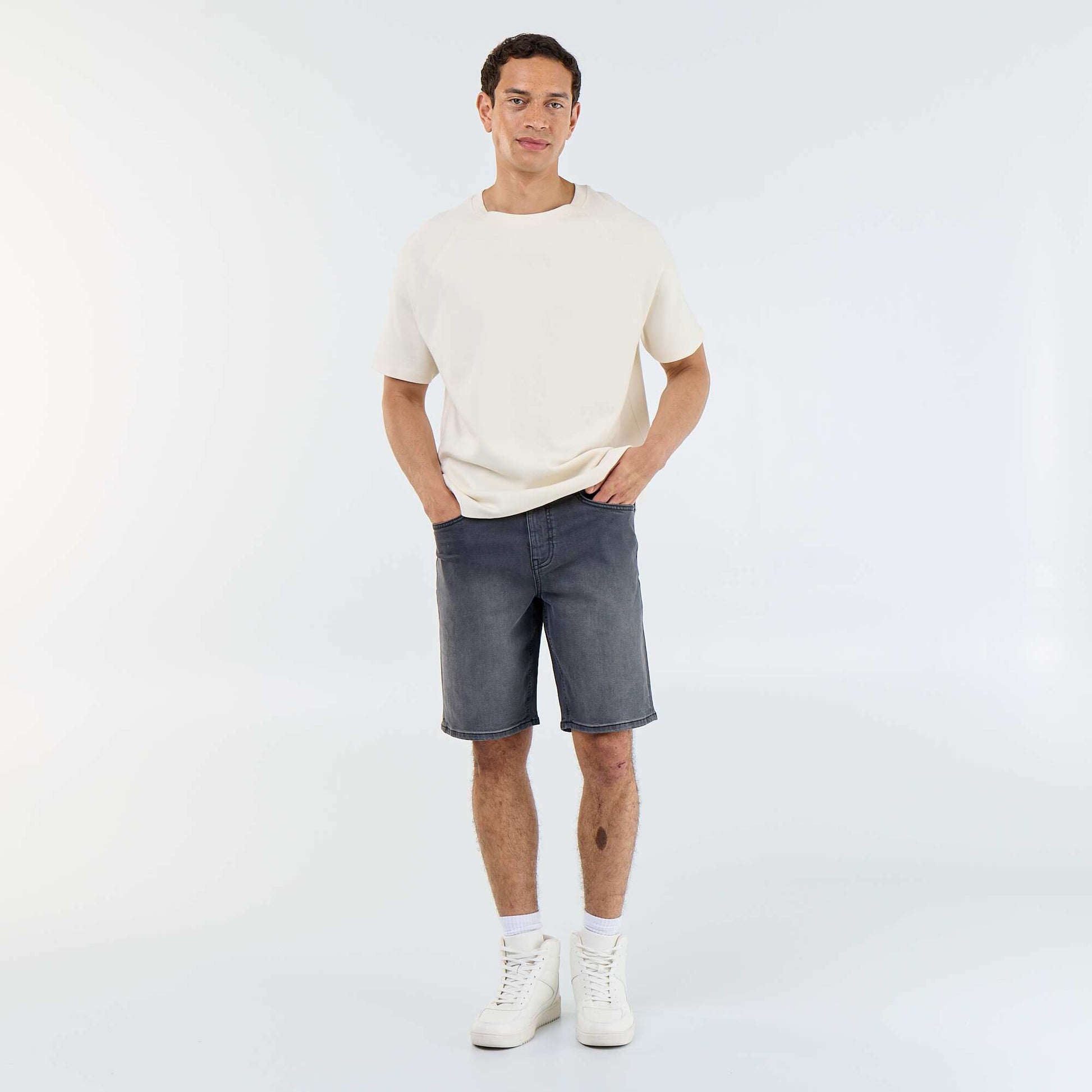 Slim Fit Denim Bermuda Shorts GREY