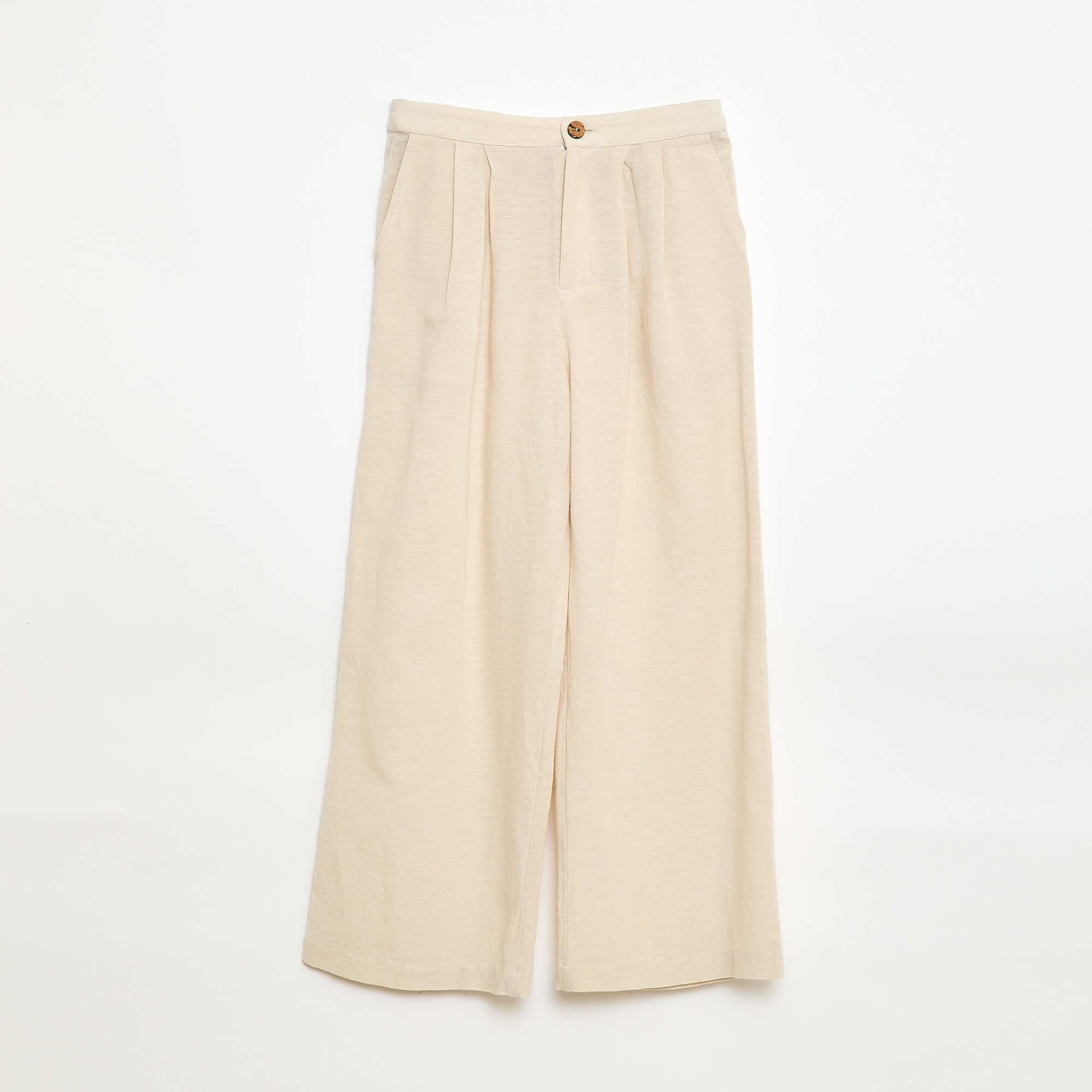 Wide-leg blended linen trousers WHITE