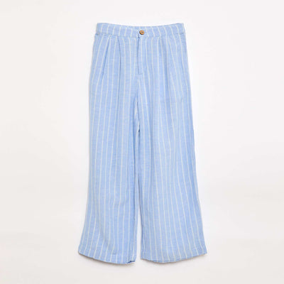 Wide-leg blended linen trousers BLUE