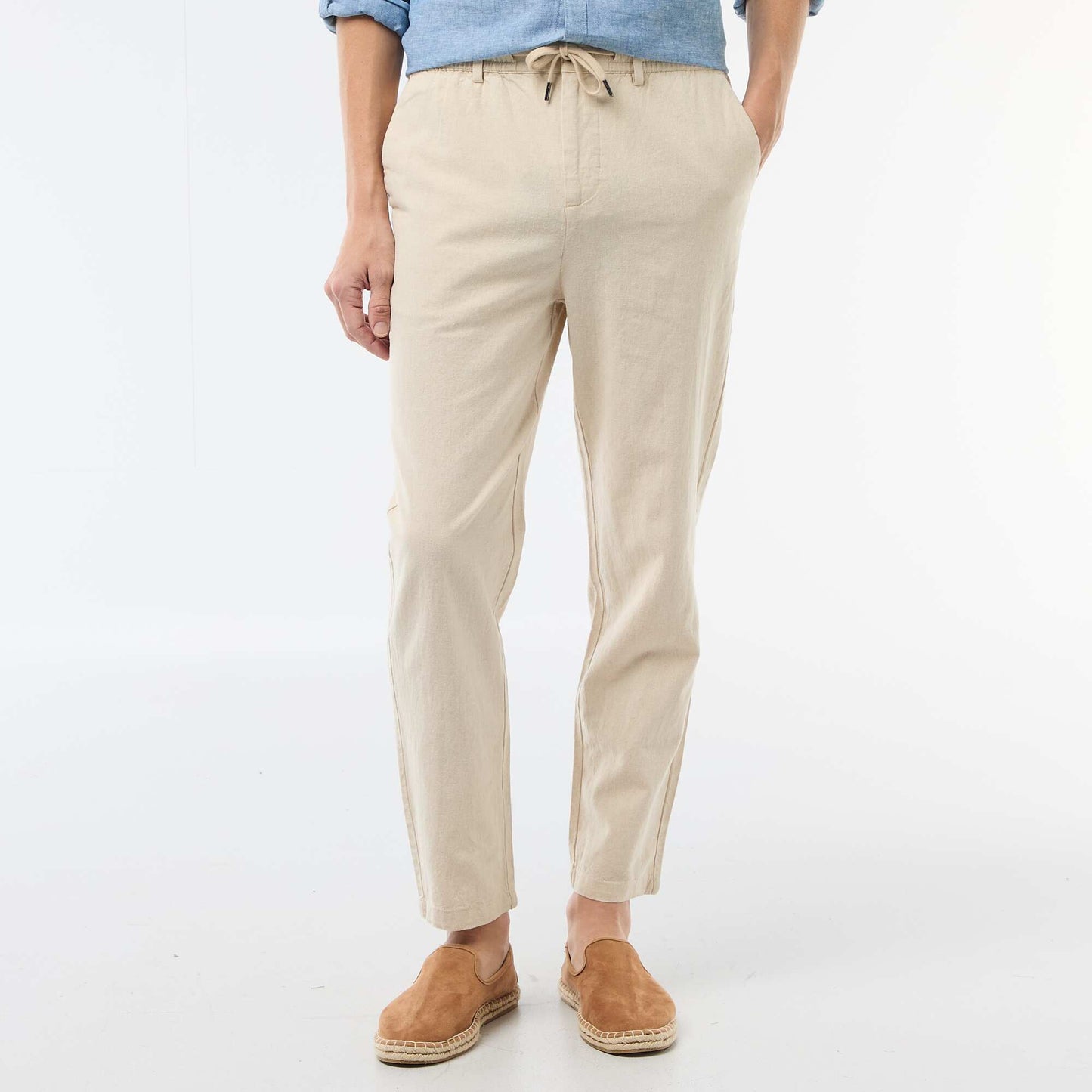 Regular Fit Linen Blend Chino Trousers WHITE