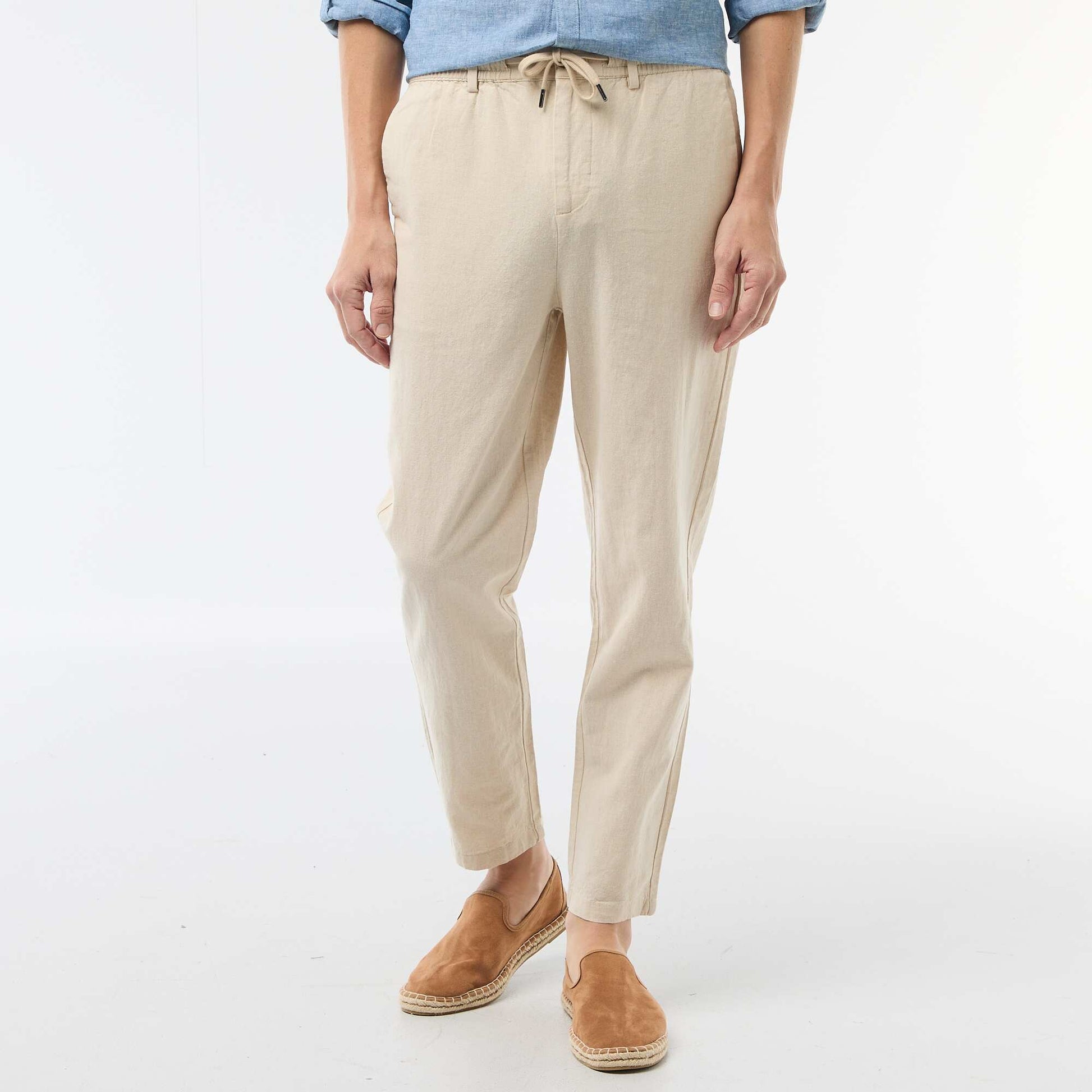 Regular Fit Linen Blend Chino Trousers WHITE