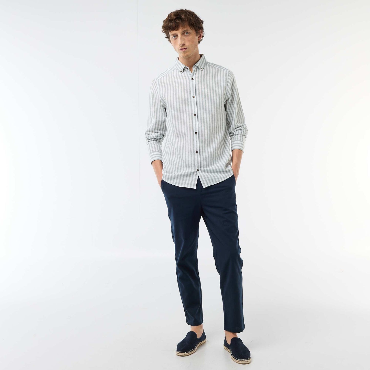 Regular Fit Linen Blend Chino Trousers BLUE
