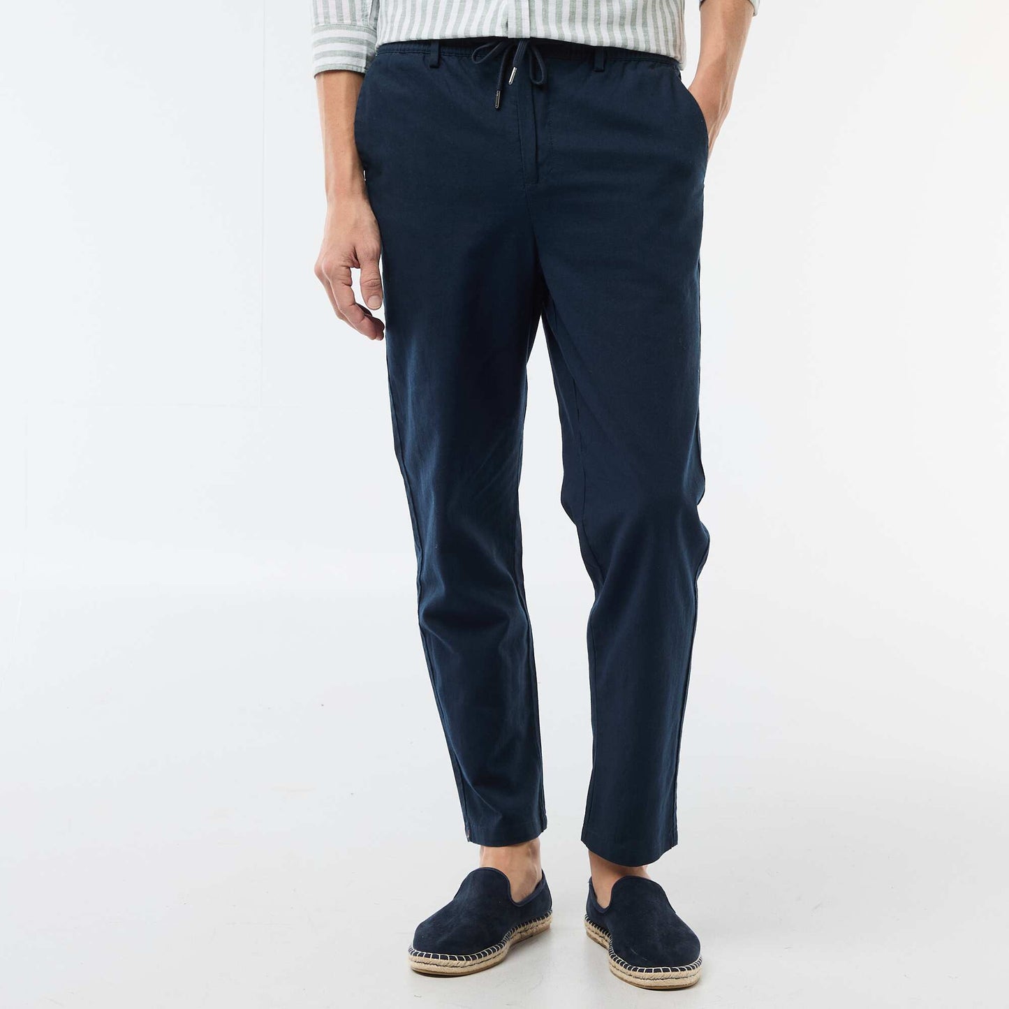 Regular Fit Linen Blend Chino Trousers BLUE