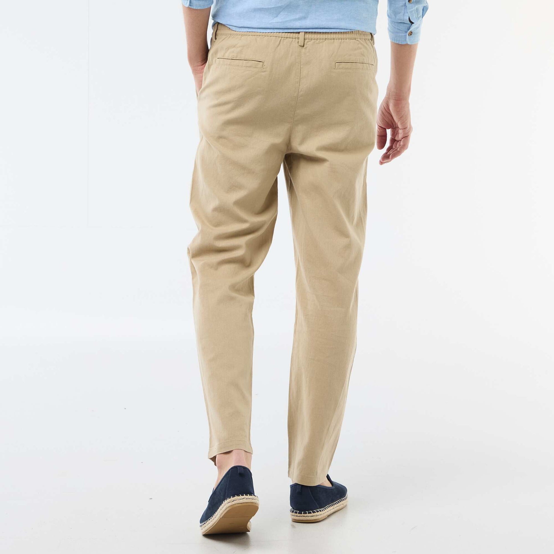 Regular Fit Linen Blend Chino Trousers BEIGE