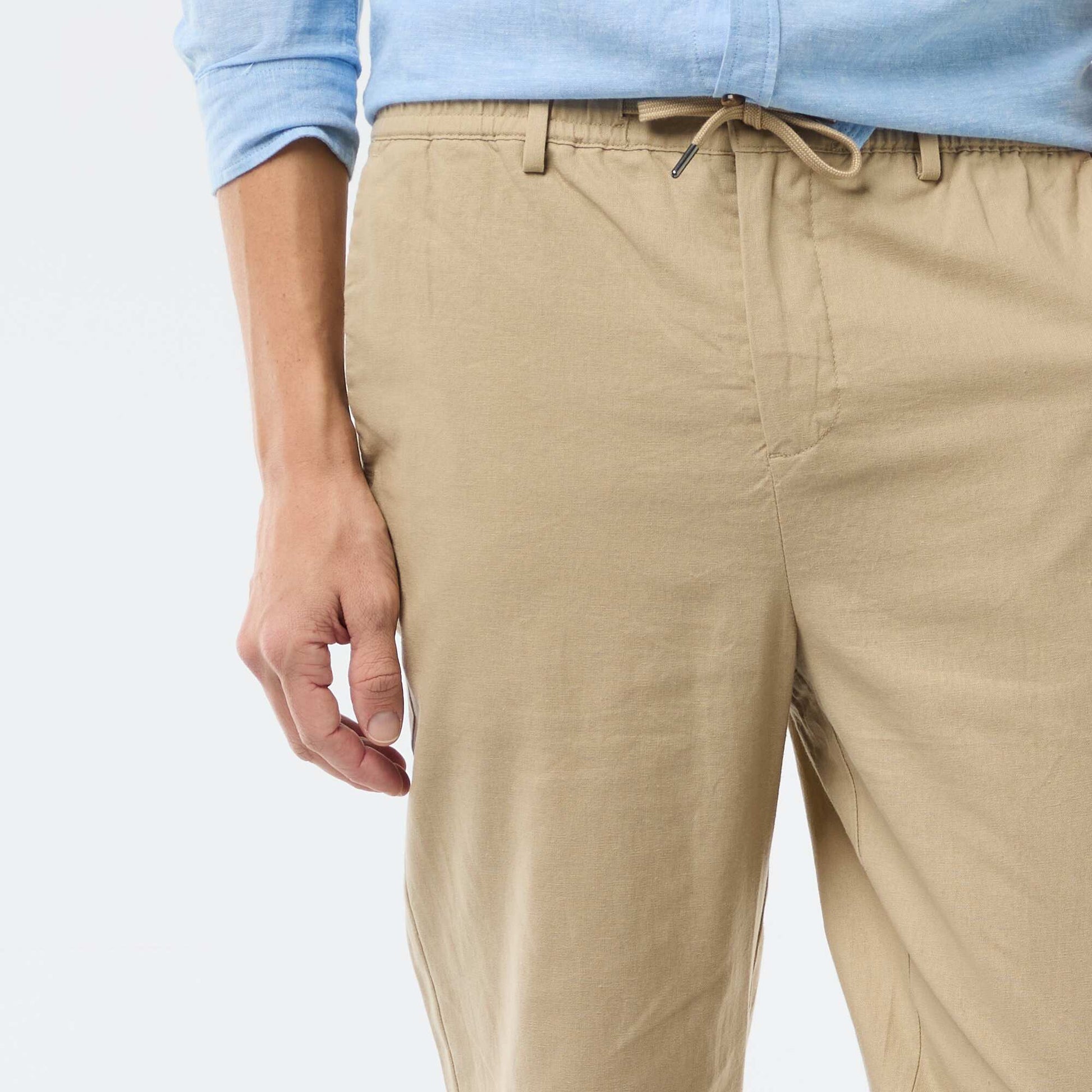 Regular Fit Linen Blend Chino Trousers BEIGE