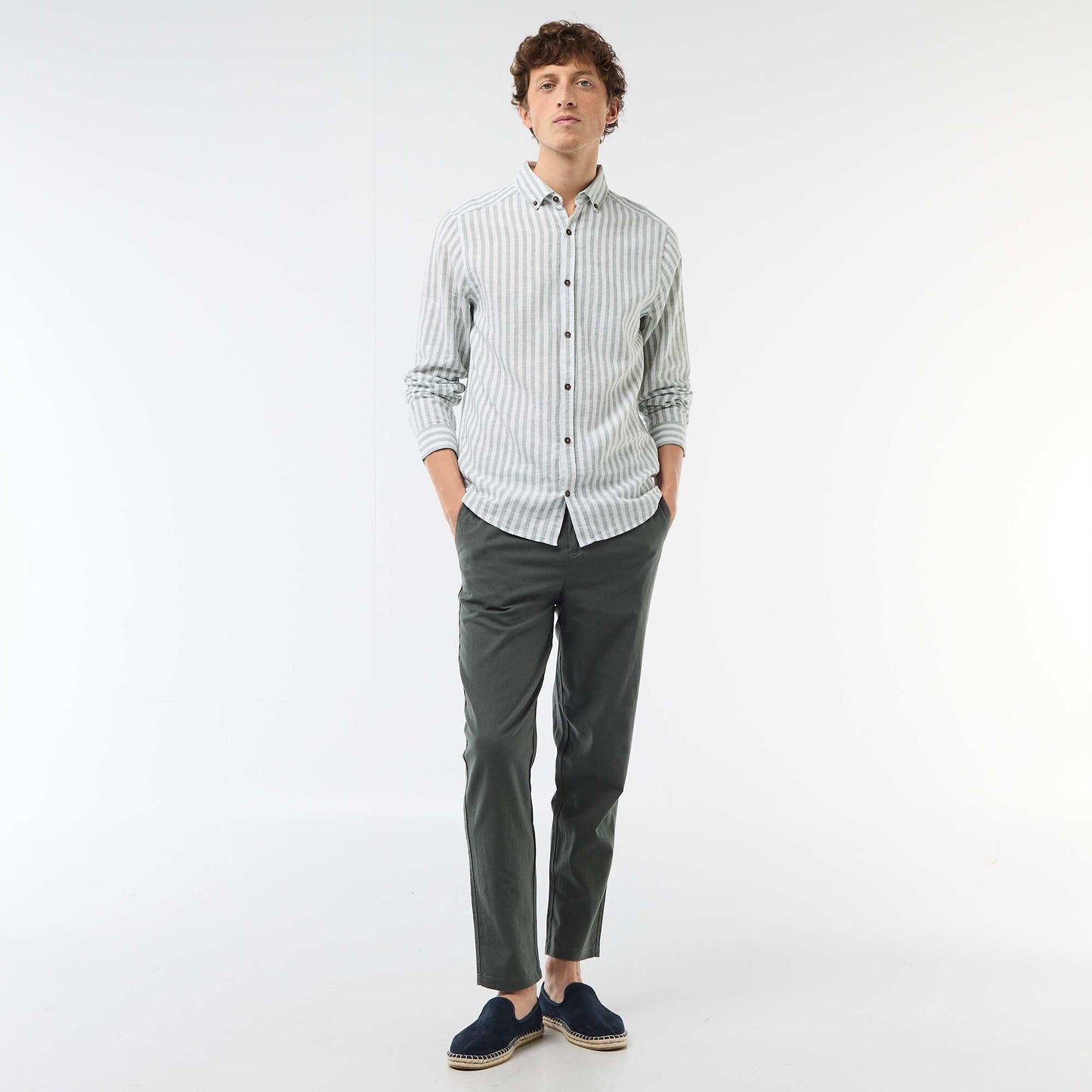 Regular Fit Linen Blend Chino Trousers GREEN