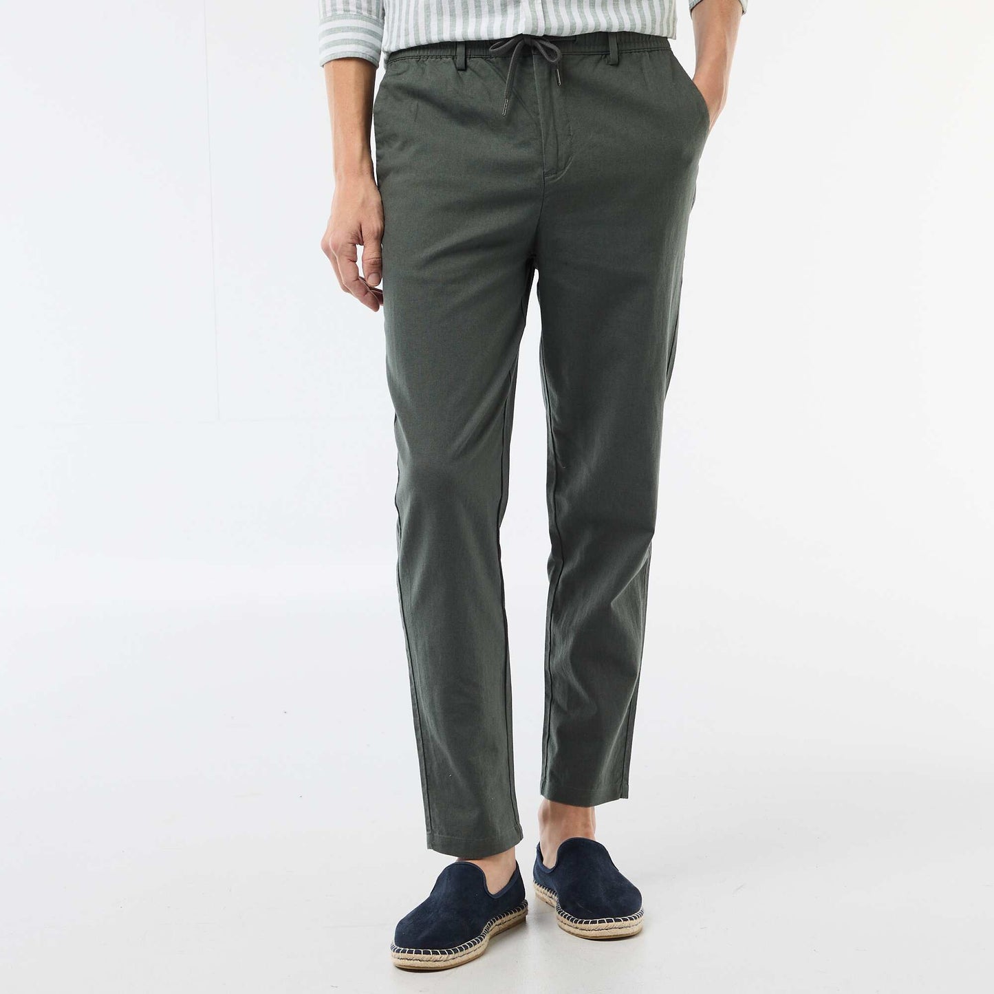 Regular Fit Linen Blend Chino Trousers GREEN