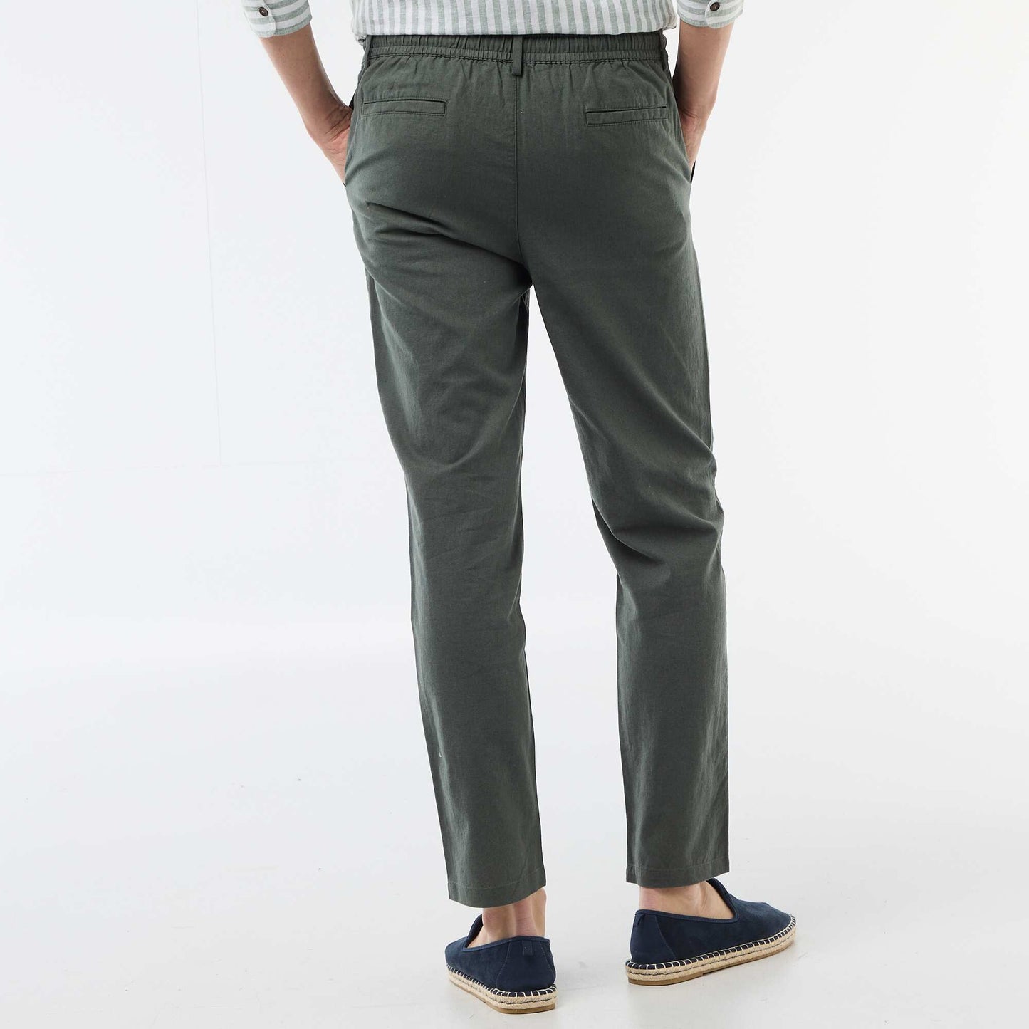 Regular Fit Linen Blend Chino Trousers GREEN