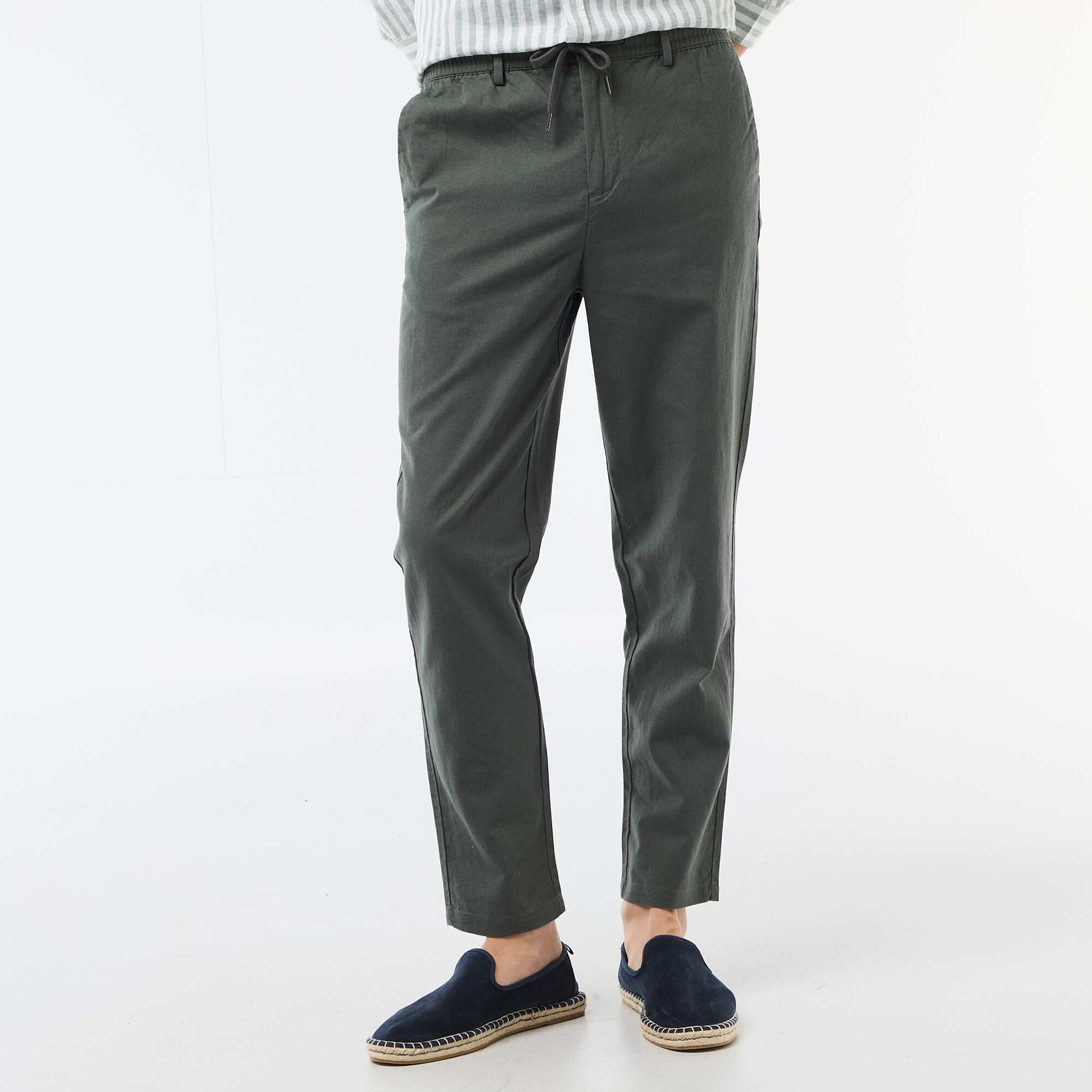 Regular Fit Linen Blend Chino Trousers GREEN