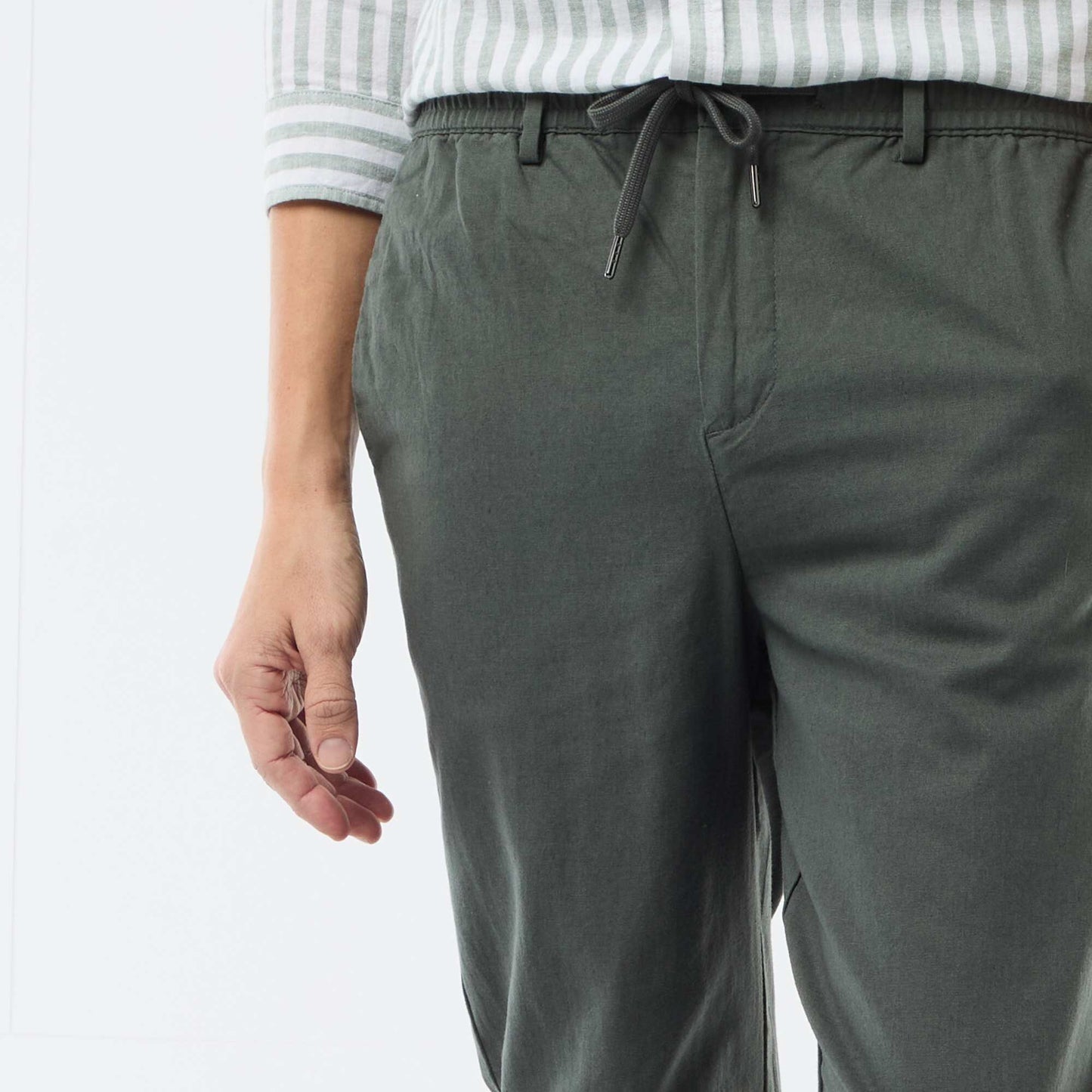 Regular Fit Linen Blend Chino Trousers GREEN