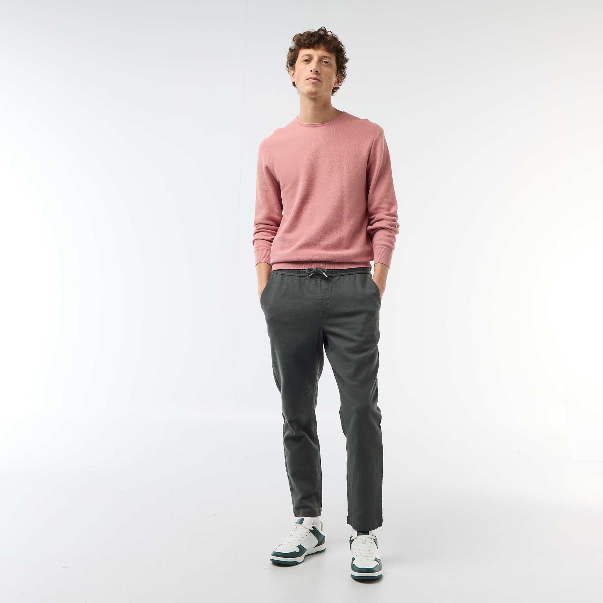 Straight-Leg Pants with Elastic Waistband GREEN
