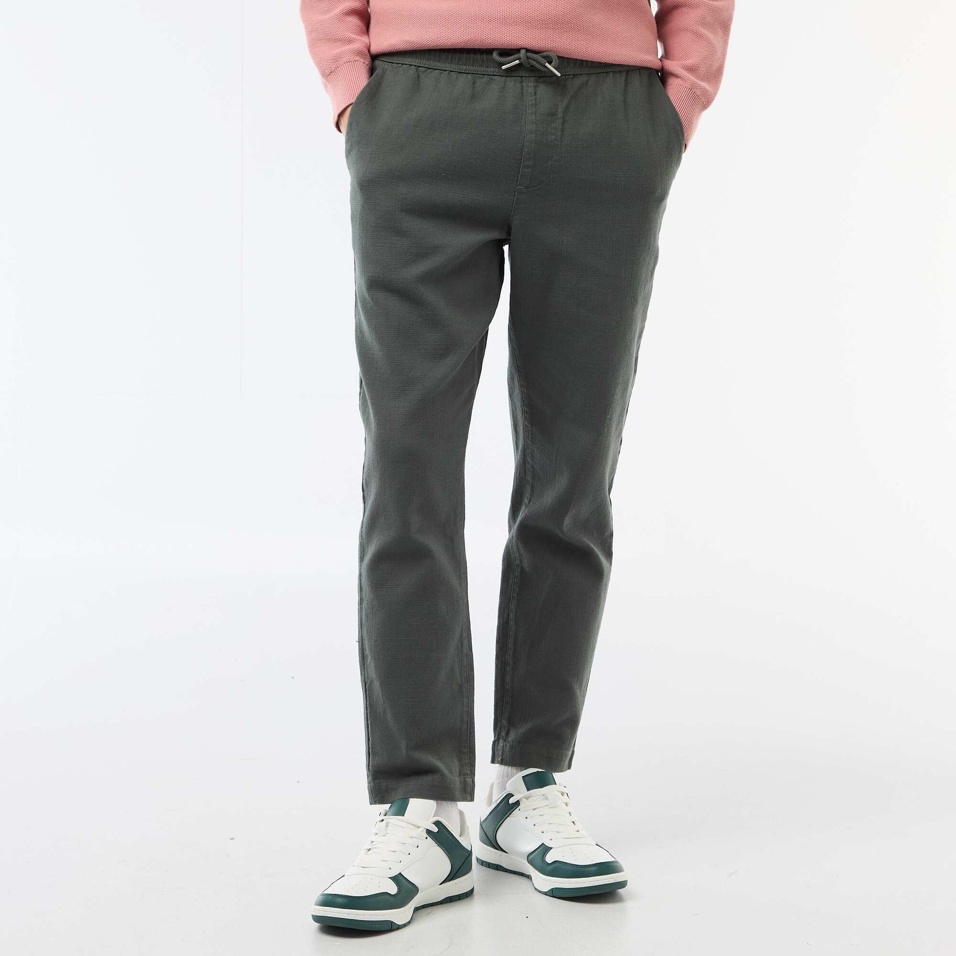 Straight-Leg Pants with Elastic Waistband GREEN