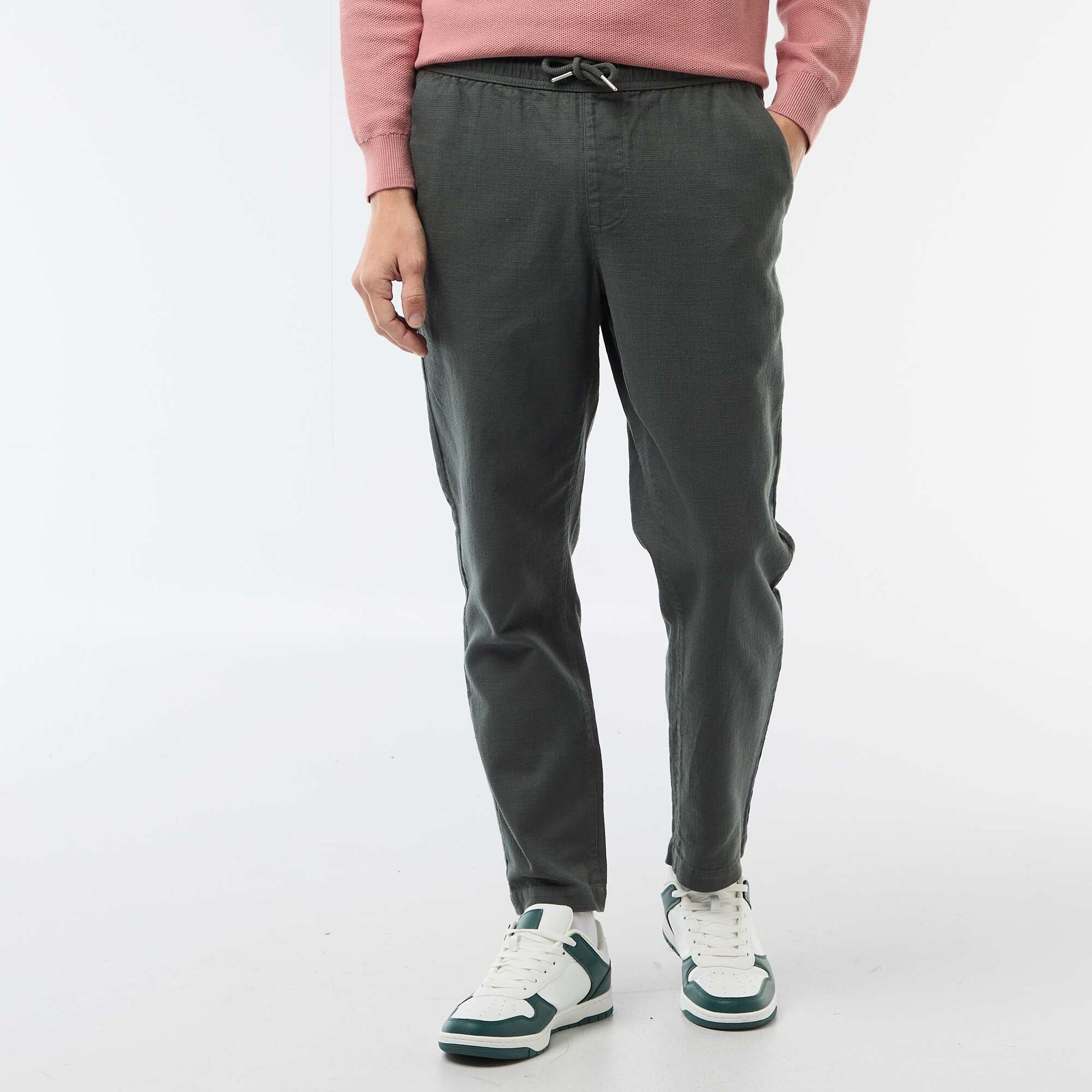 Straight-Leg Pants with Elastic Waistband GREEN