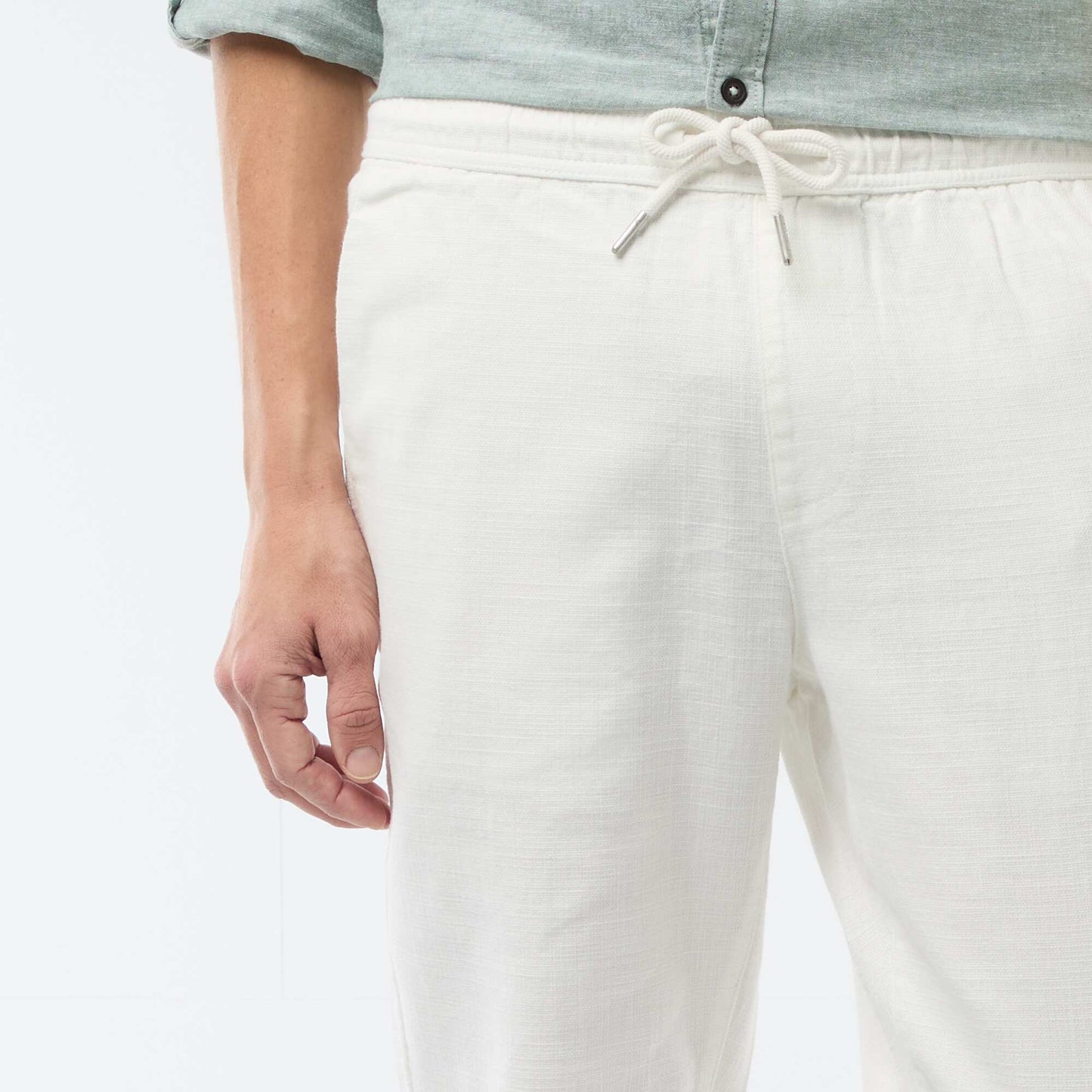 Straight-Leg Pants with Elastic Waistband WHITE