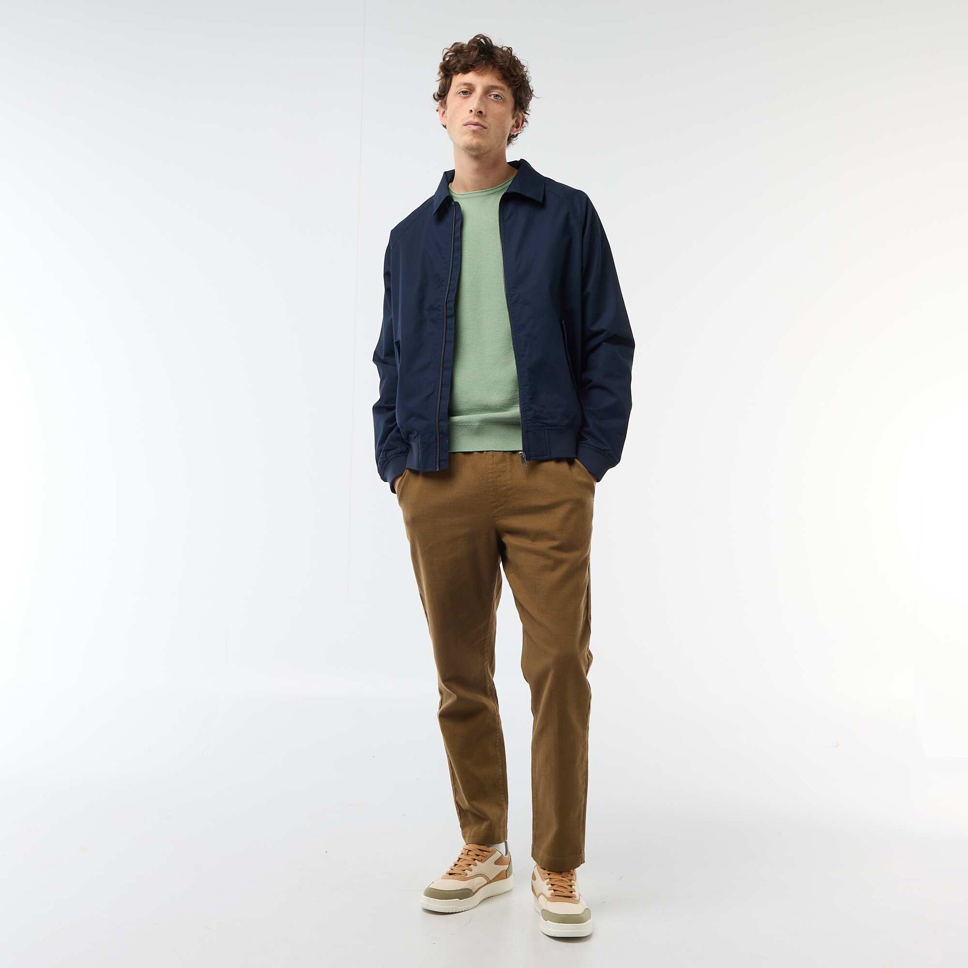 Straight-Leg Pants with Elastic Waistband BROWN
