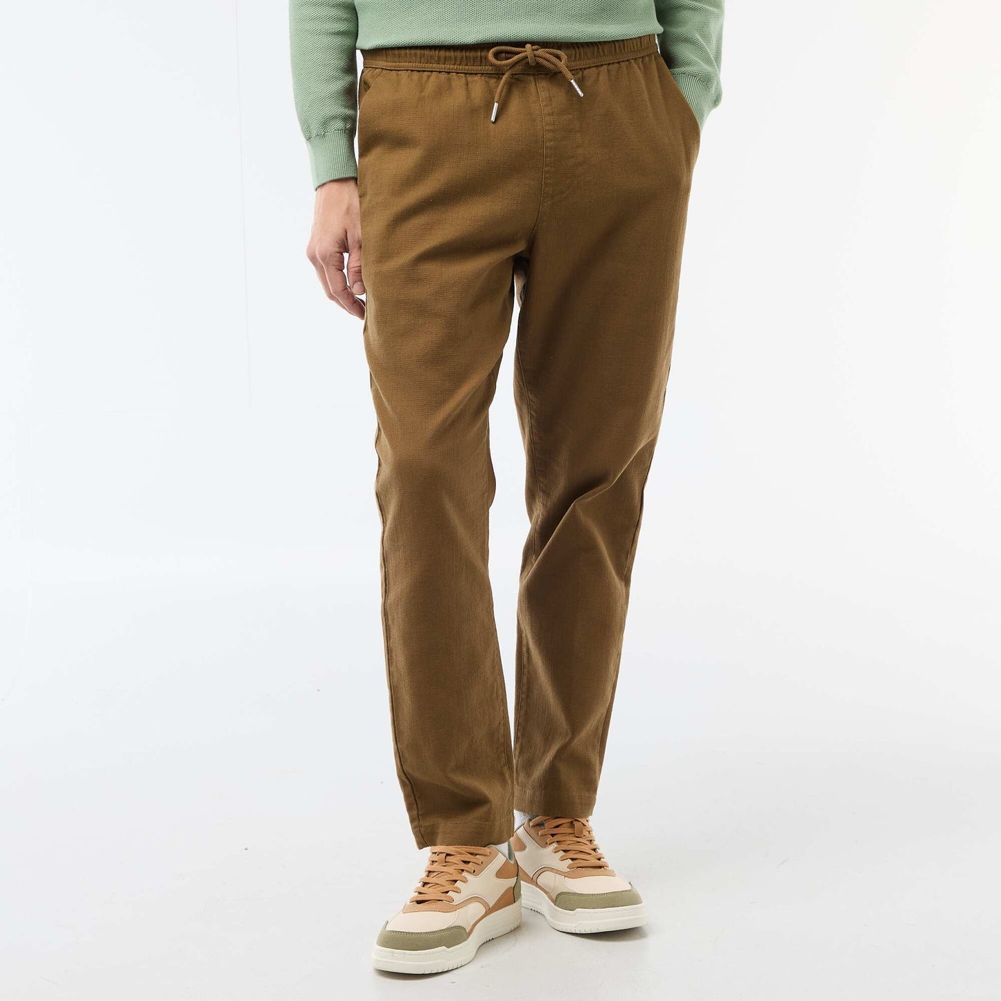 Straight-Leg Pants with Elastic Waistband BROWN