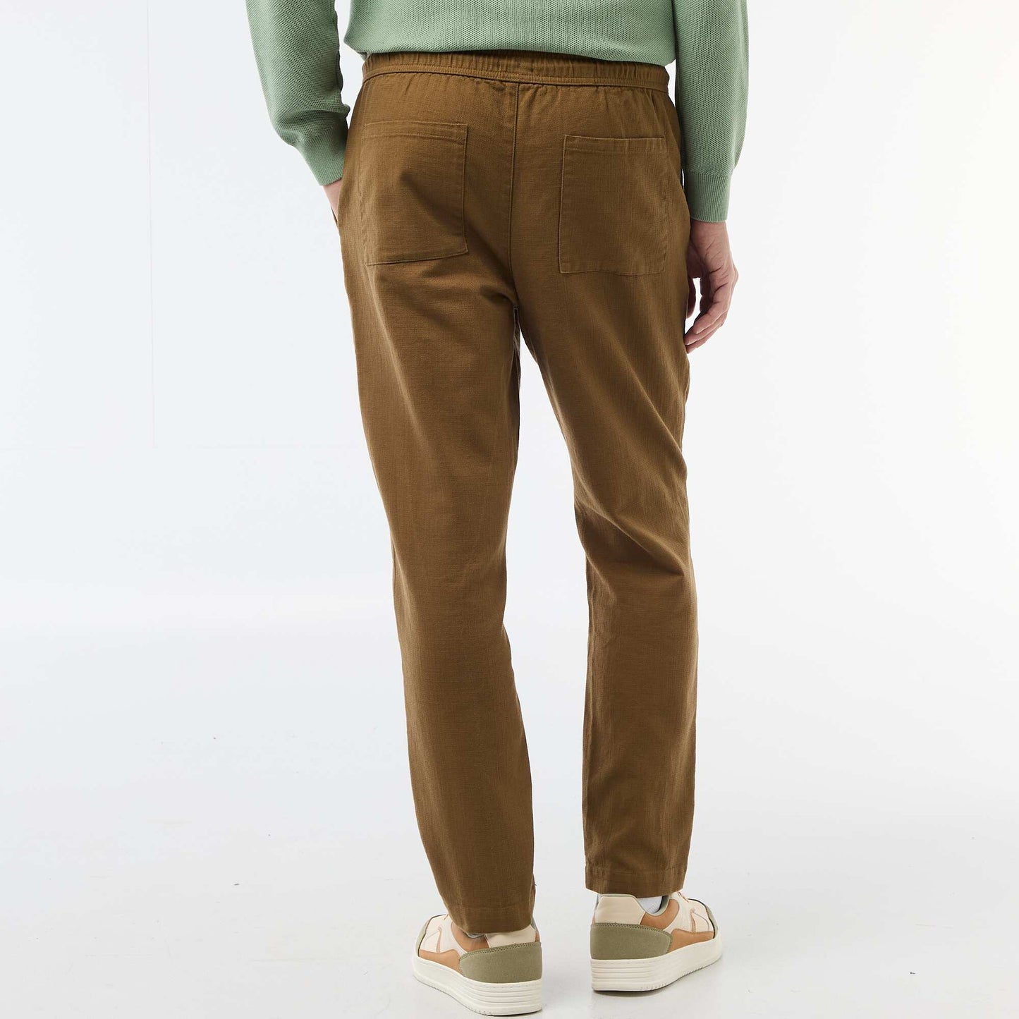 Straight-Leg Pants with Elastic Waistband BROWN