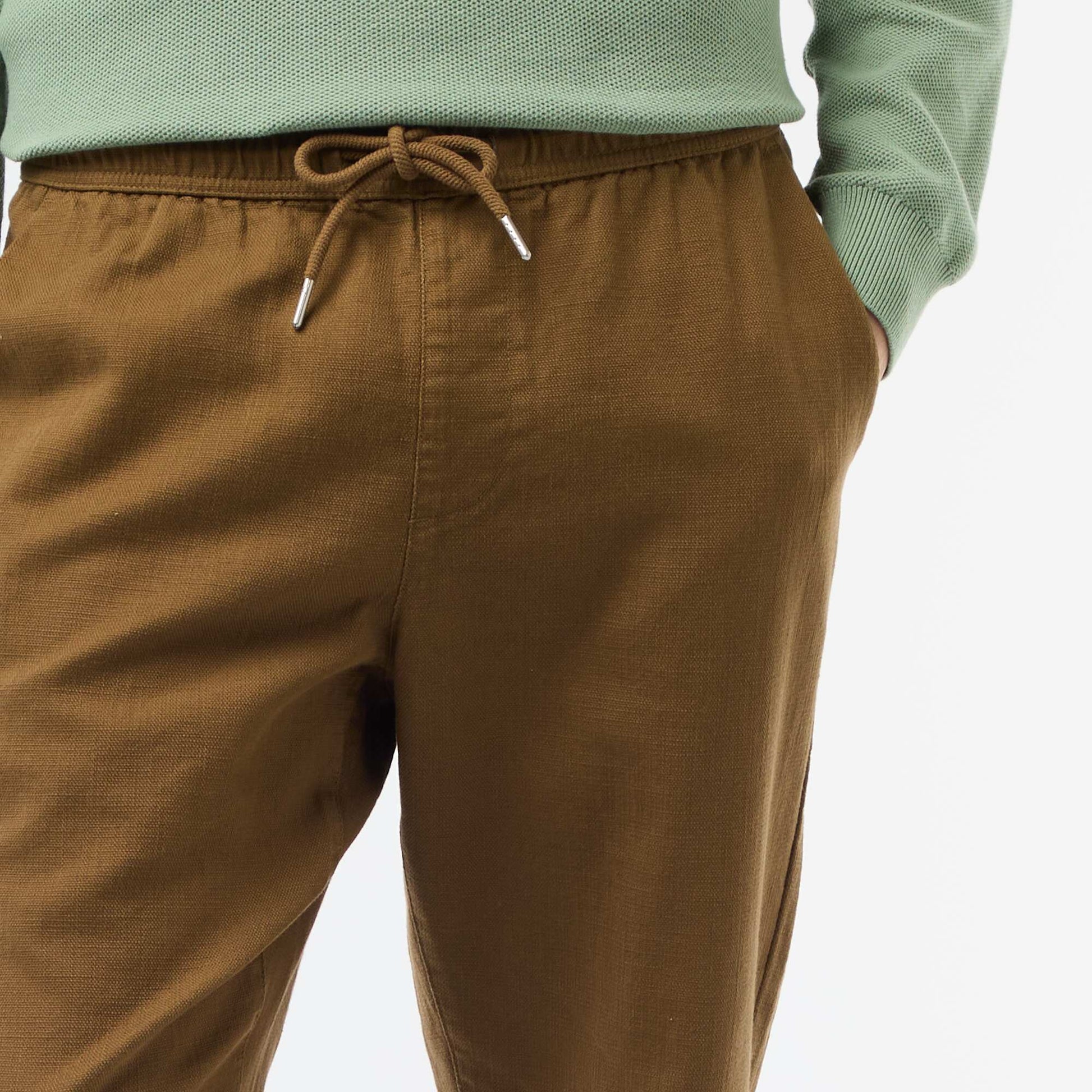Straight-Leg Pants with Elastic Waistband BROWN