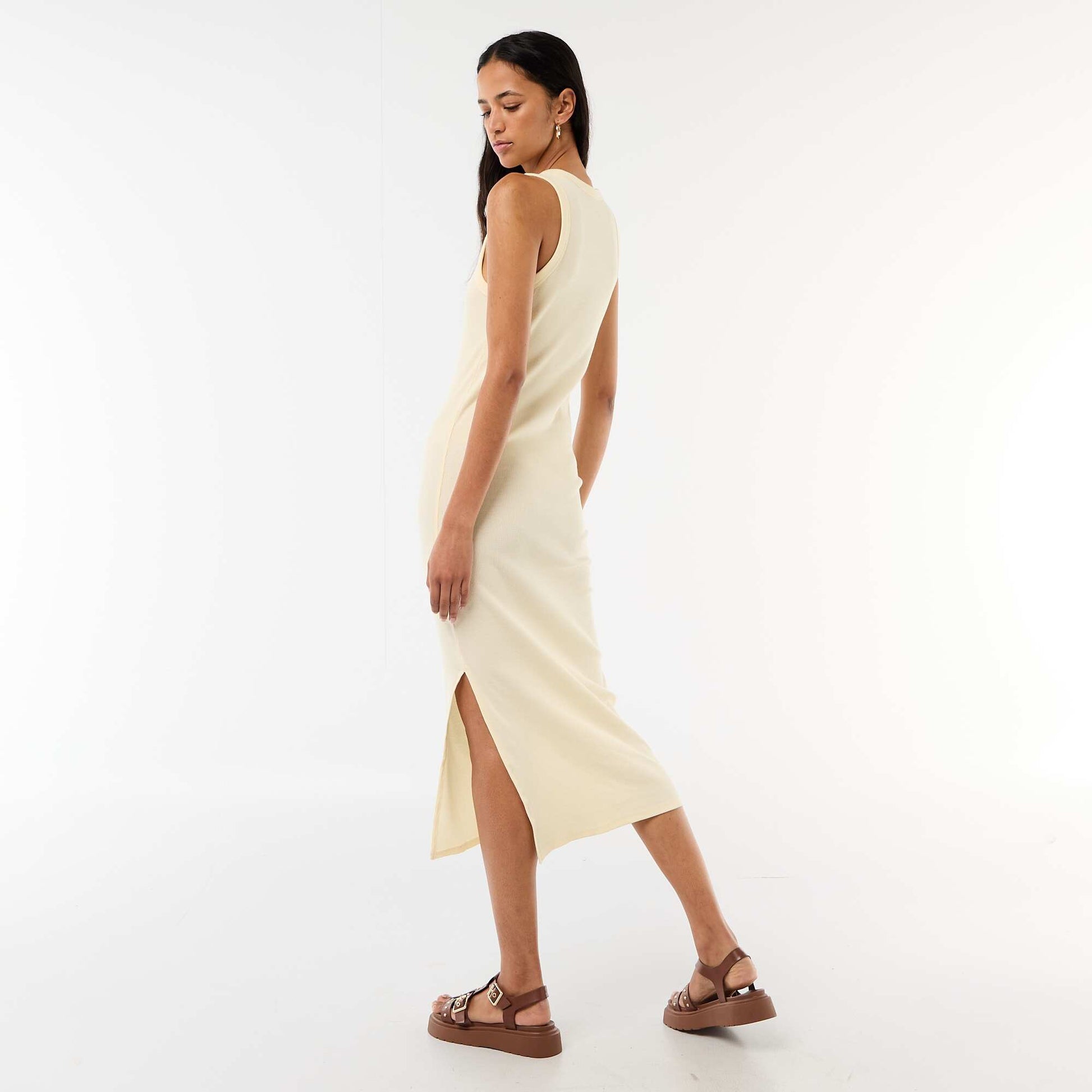 Sleeveless Ribbed Midi Dress YELLOW