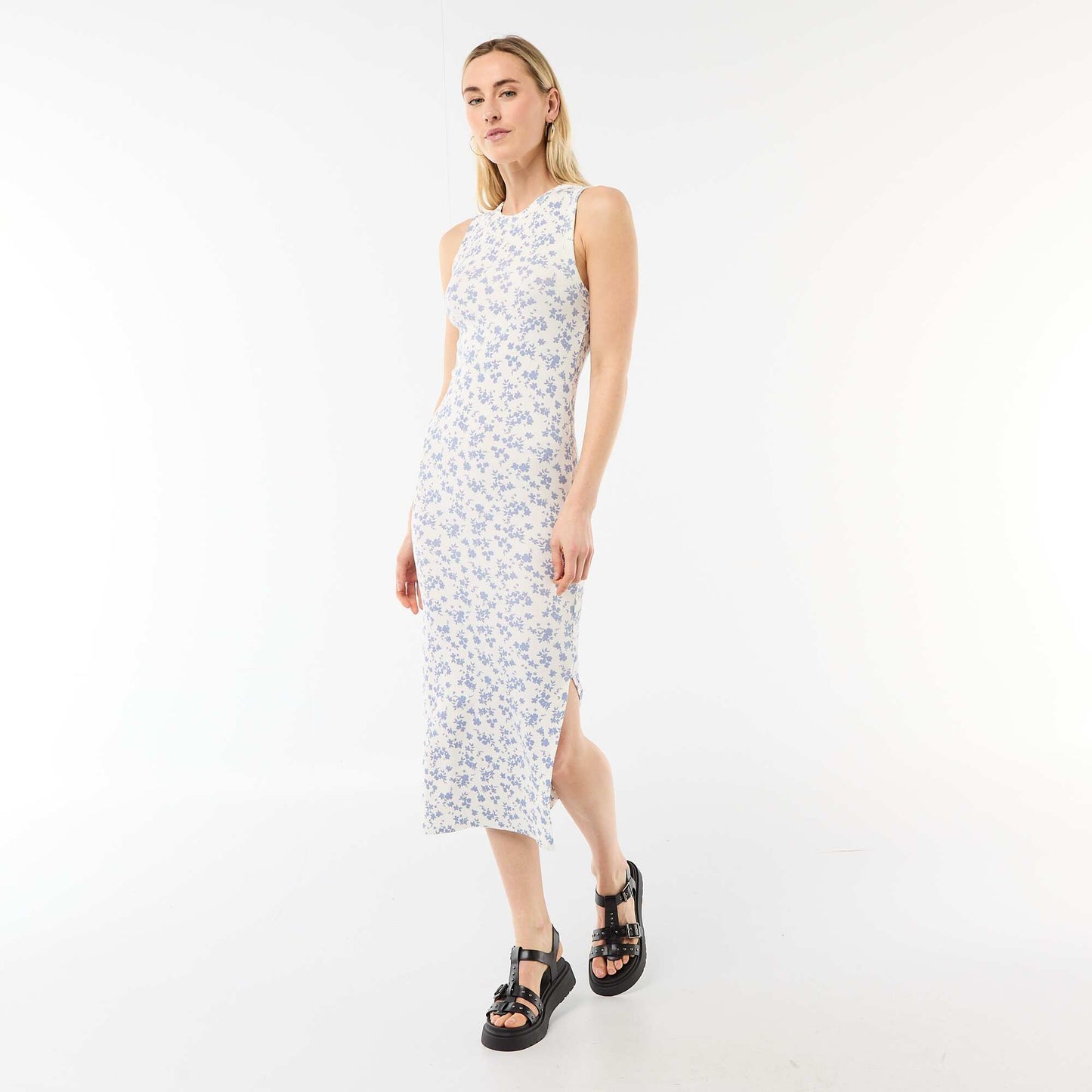 Sleeveless Ribbed Midi Dress BEIGE