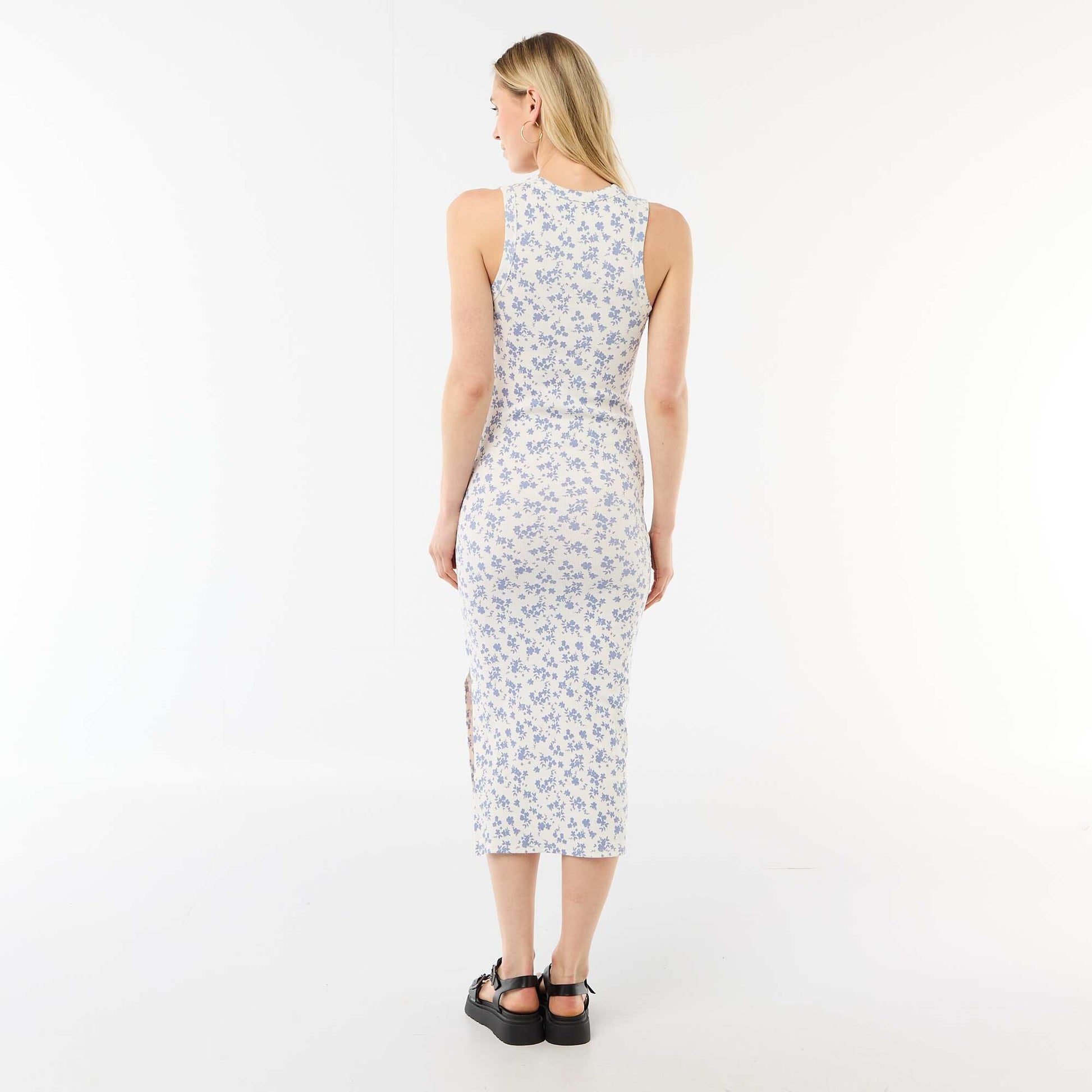 Sleeveless Ribbed Midi Dress BEIGE