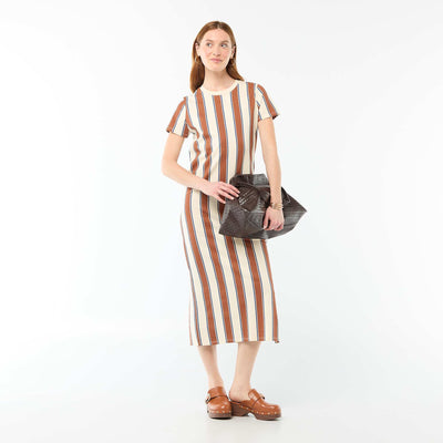 Long jersey dress with short sleeves BEIGE