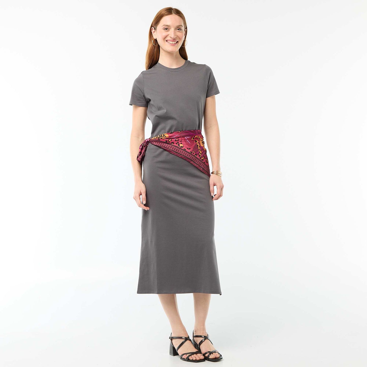Long jersey dress with short sleeves GREY