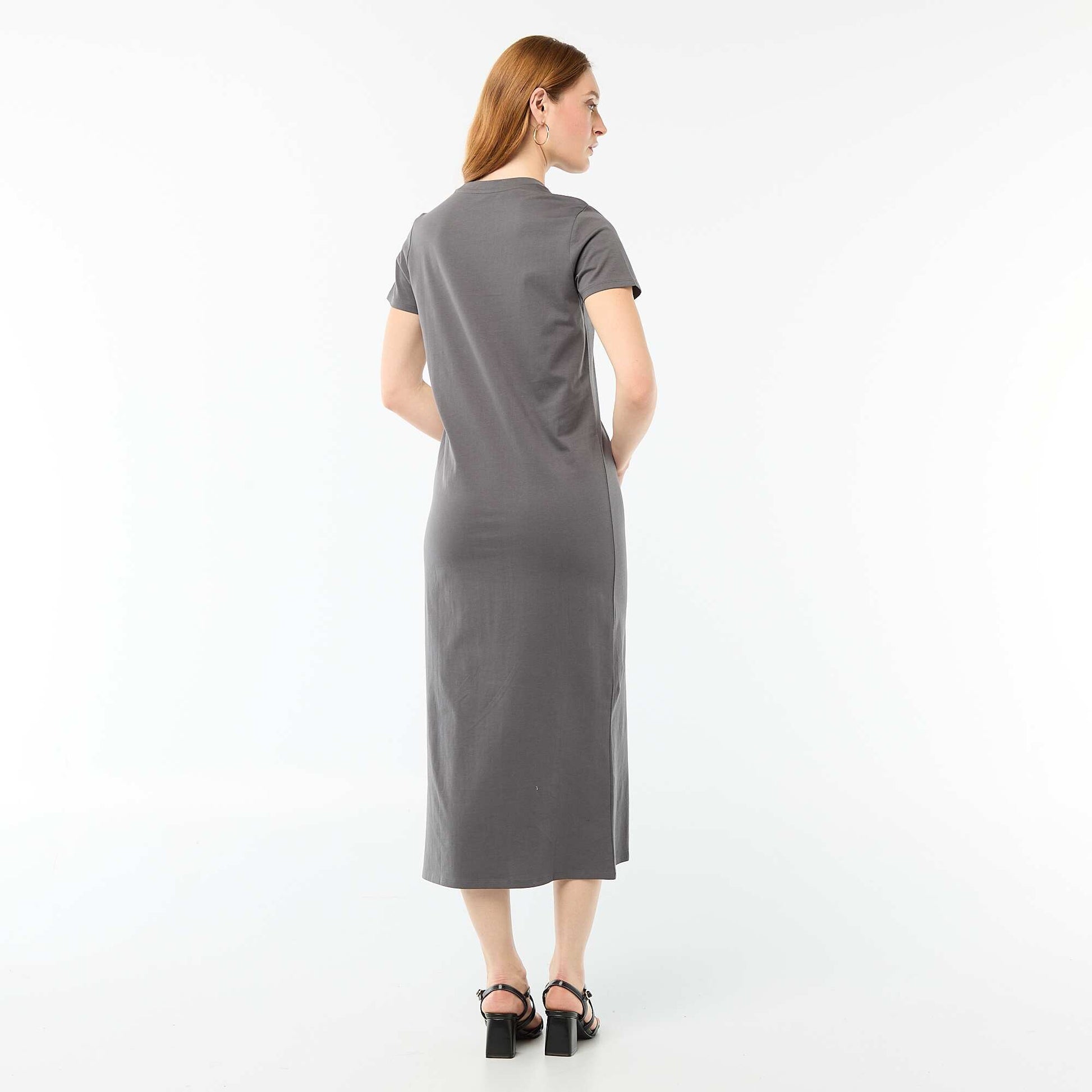 Long jersey dress with short sleeves GREY