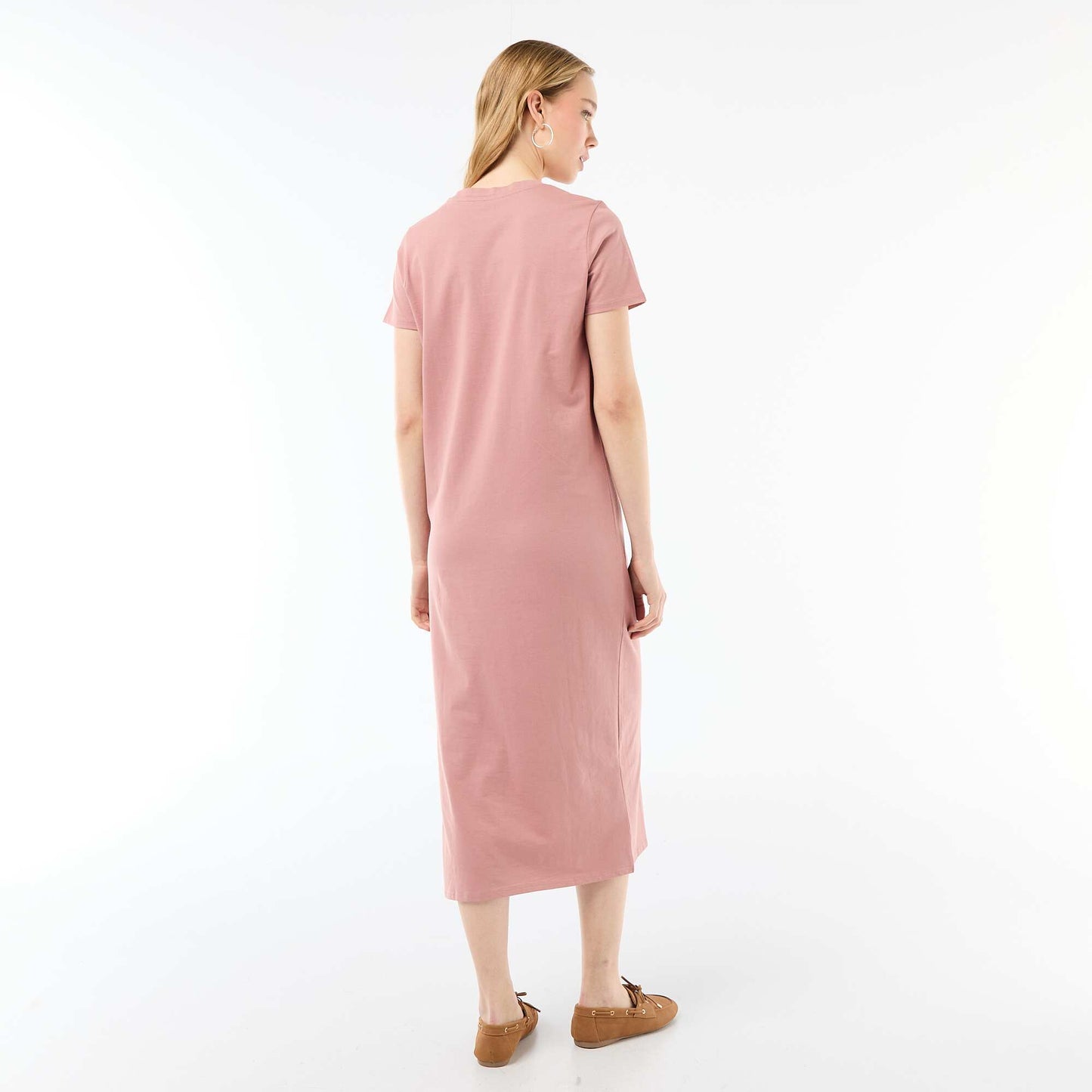 Long jersey dress with short sleeves PINK