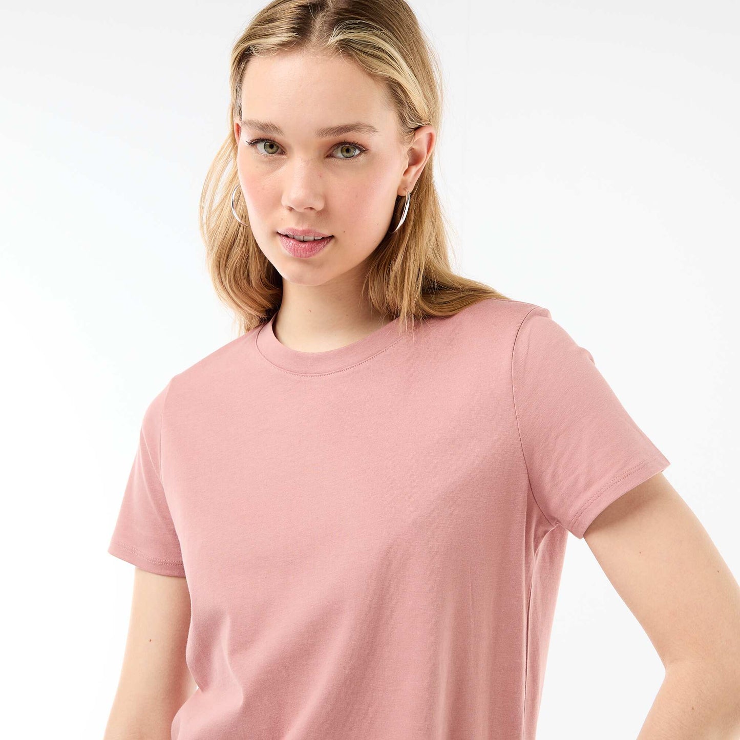 Long jersey dress with short sleeves PINK