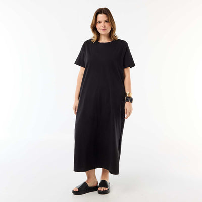 Plain long t-shirt dress BLACK