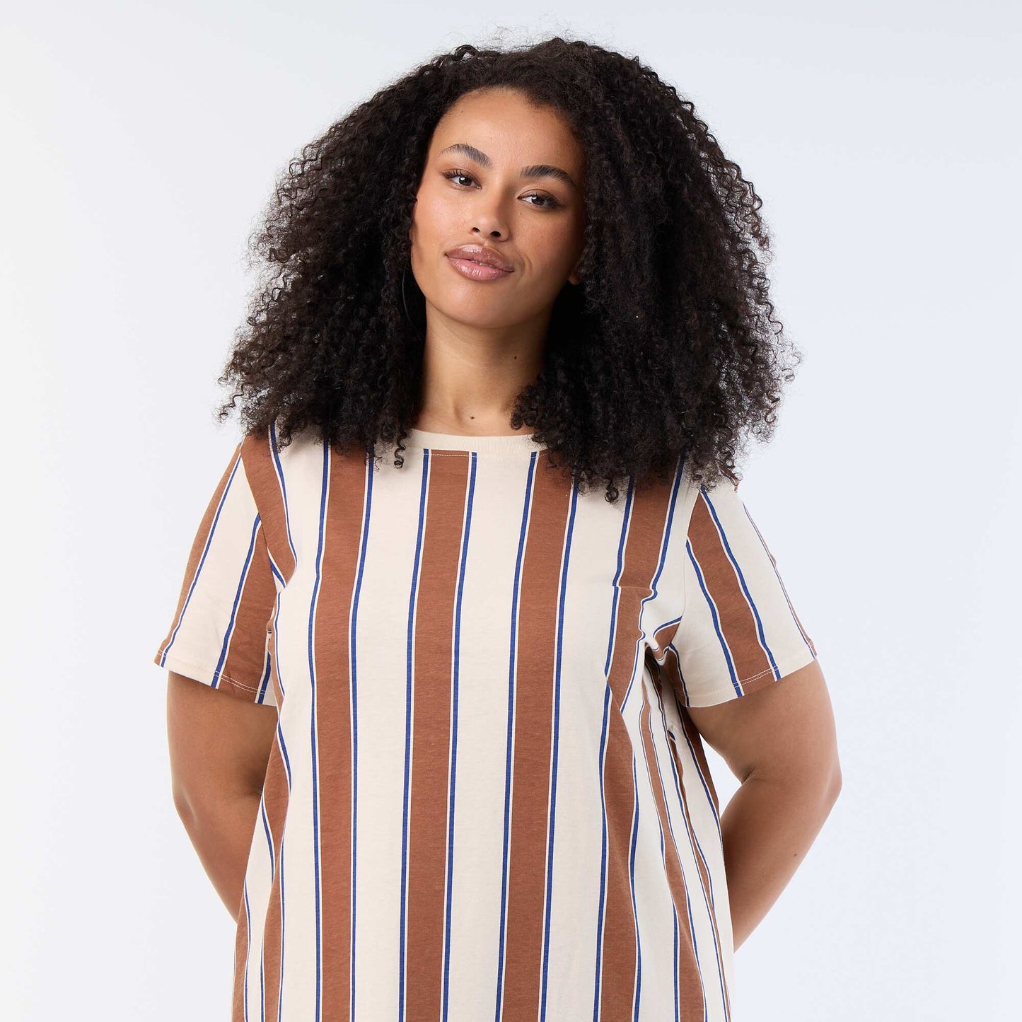 Plain long t-shirt dress BEIGE