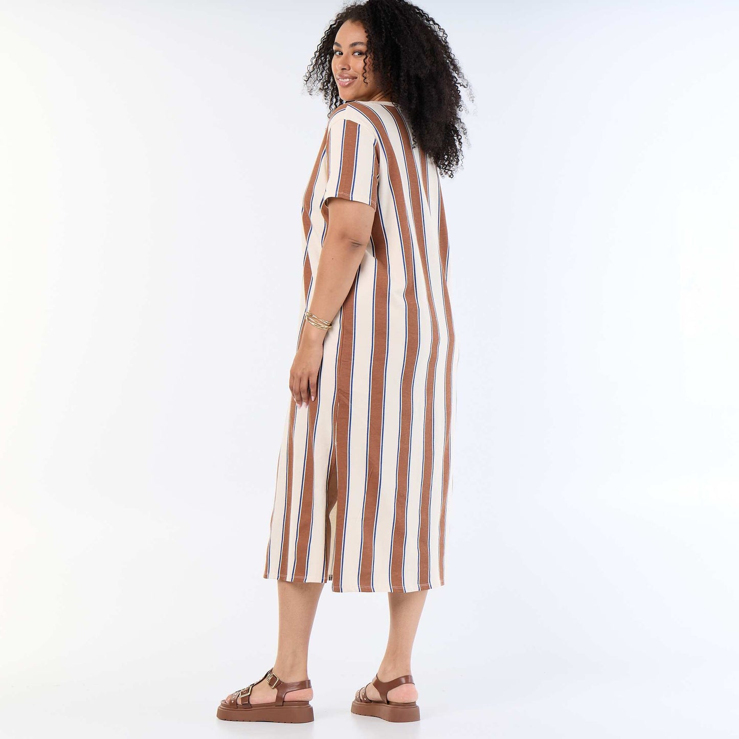 Plain long t-shirt dress BEIGE
