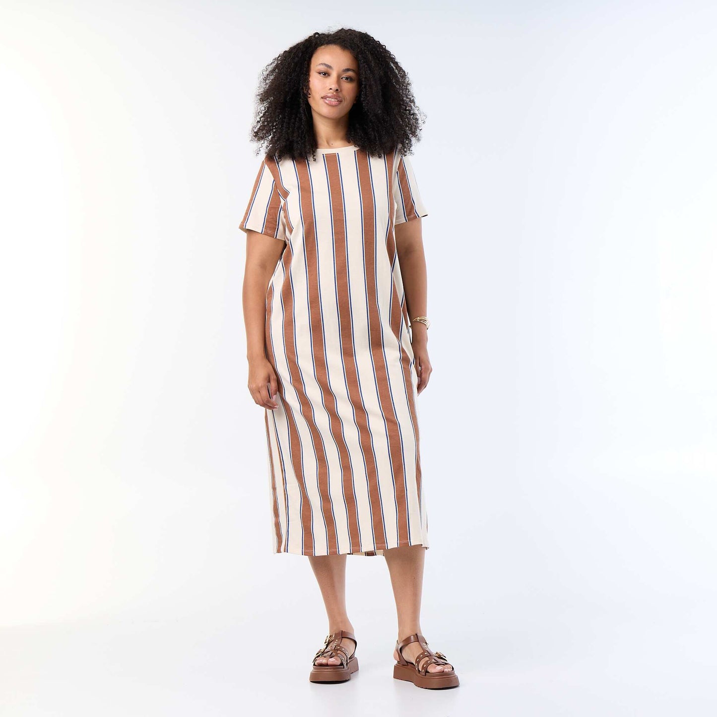 Plain long t-shirt dress BEIGE