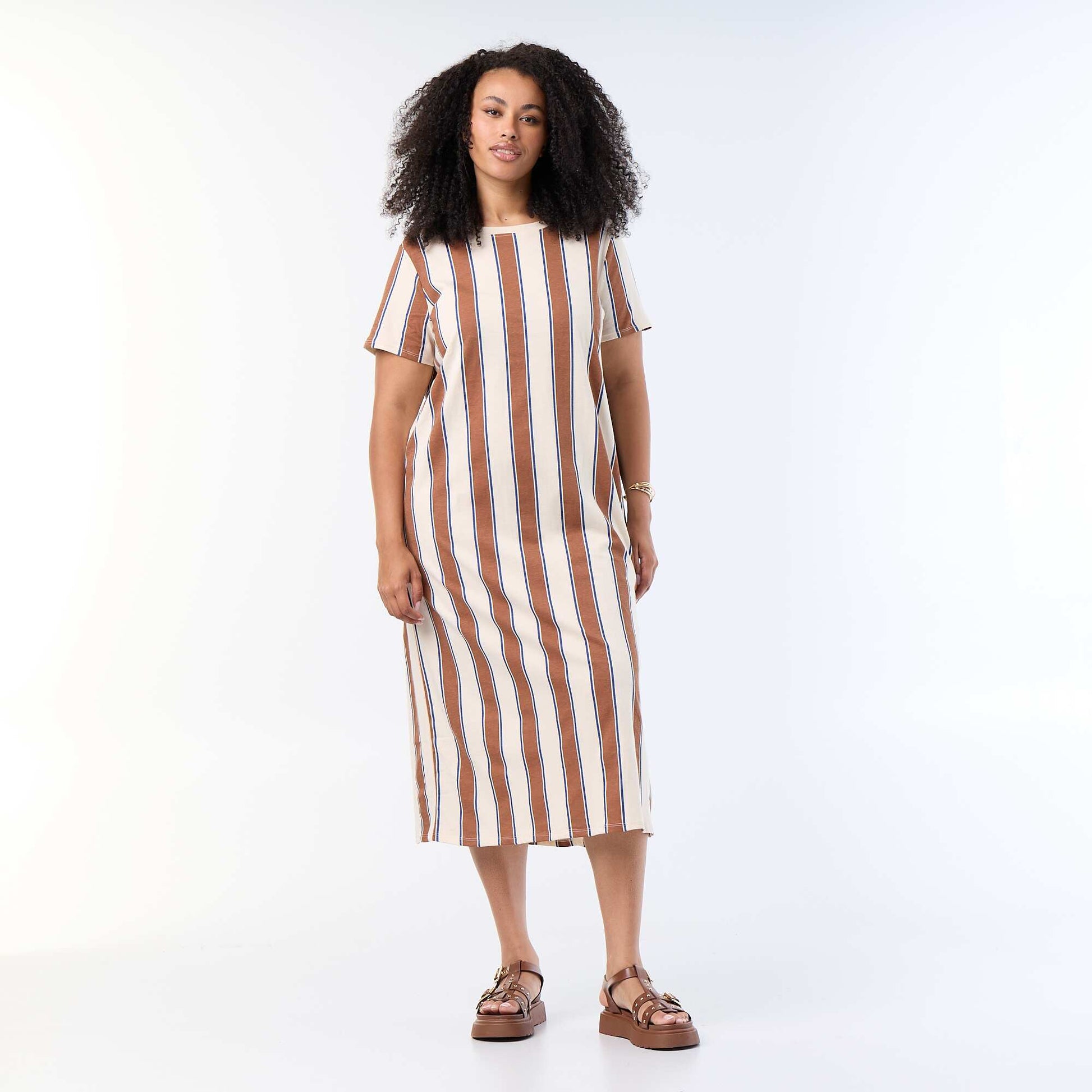 Plain long t-shirt dress BEIGE