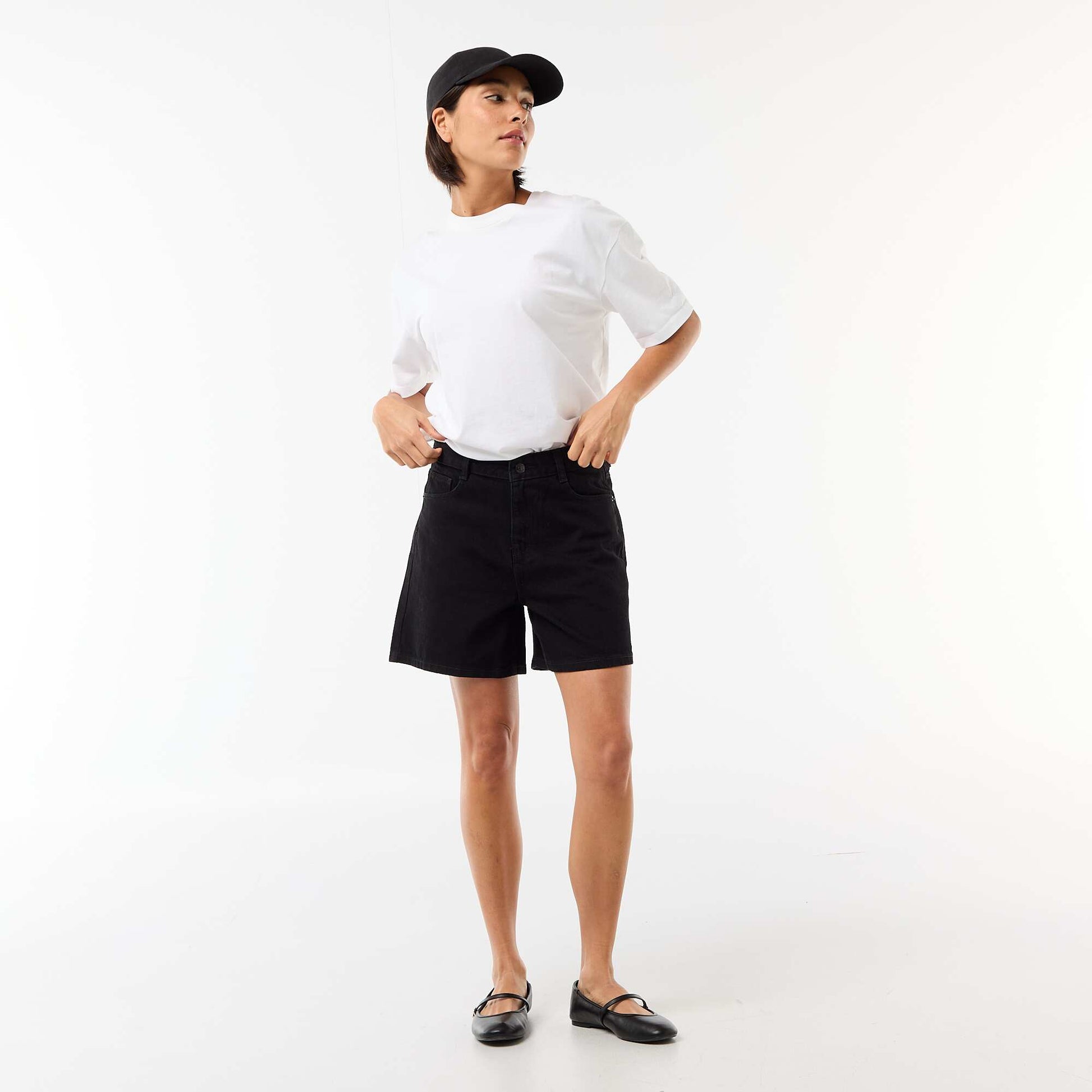 High-Waisted Denim Shorts BLACK