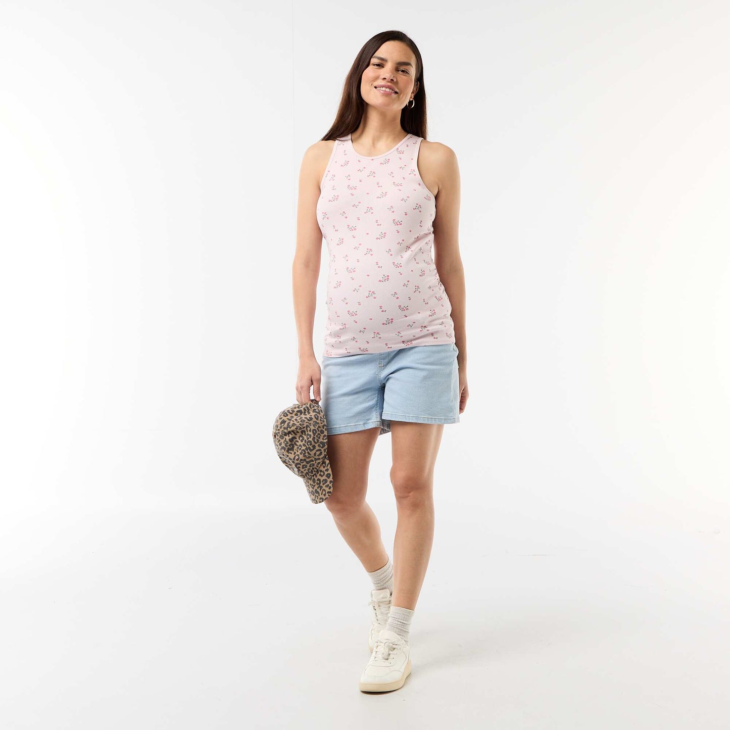 High-waisted maternity denim Bermuda shorts BLUE
