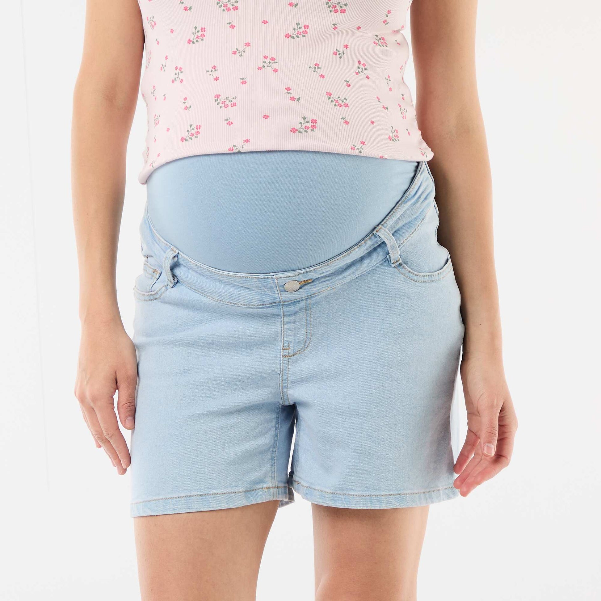 High-waisted maternity denim Bermuda shorts BLUE