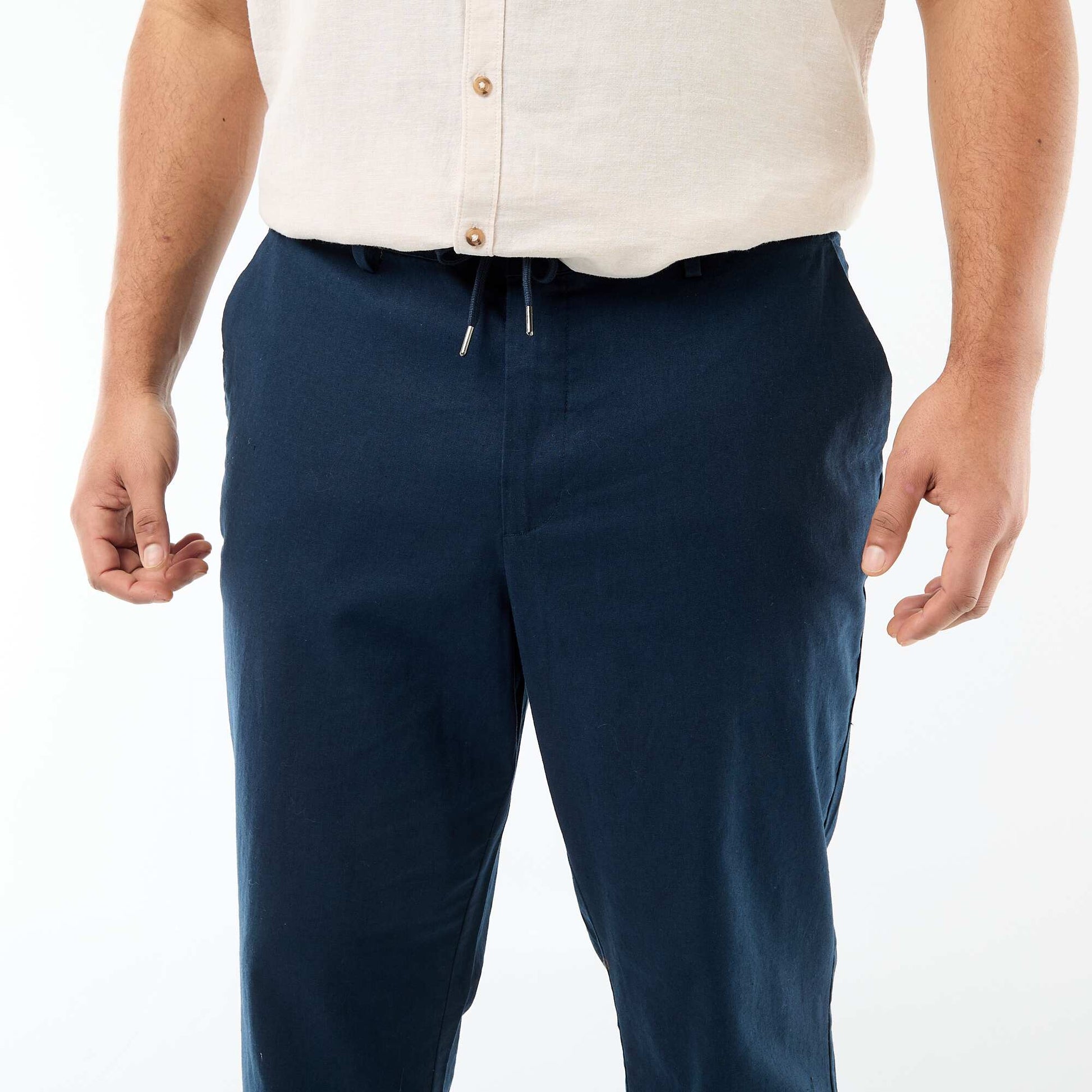 Straight-Leg Linen Blend Trousers BLUE