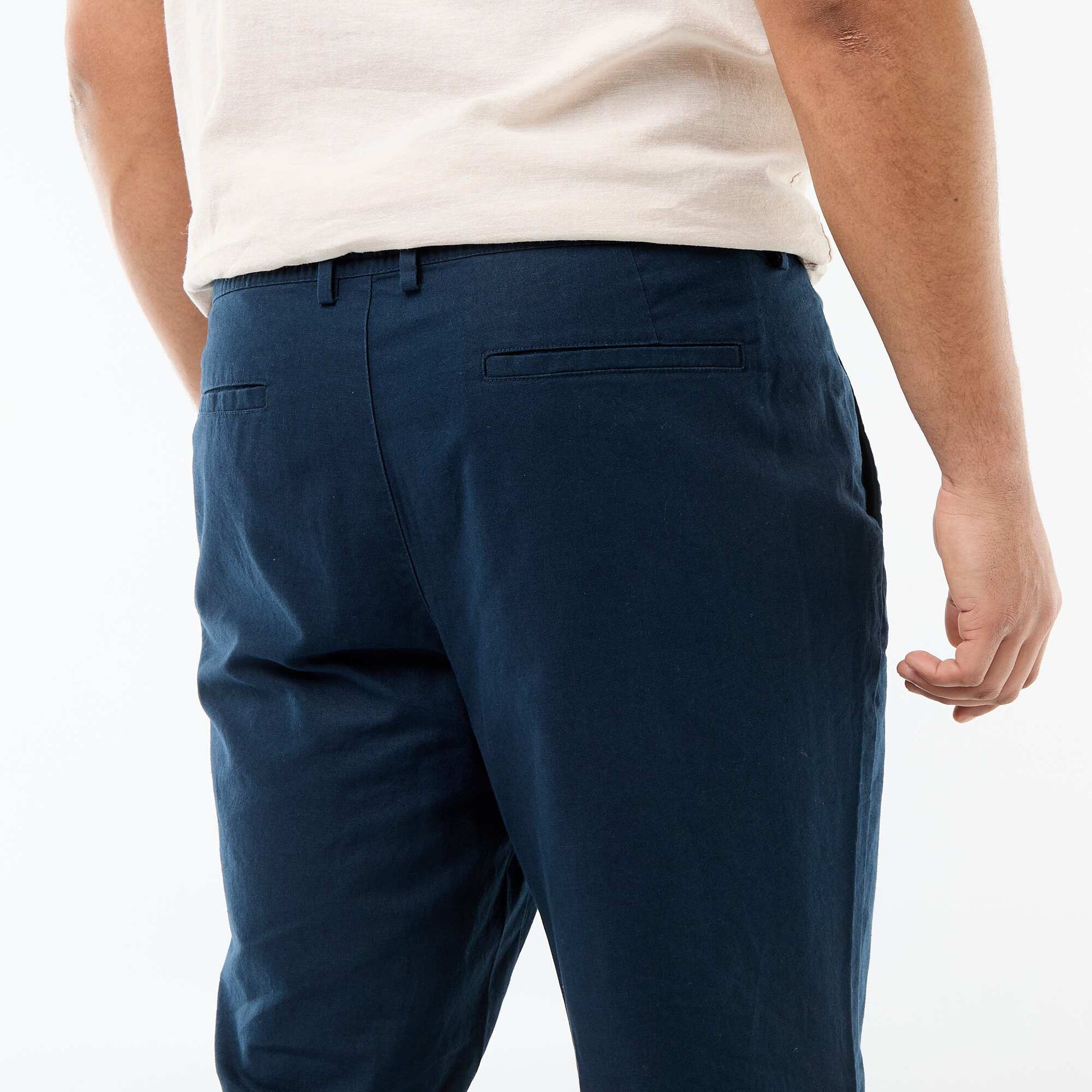 Straight-Leg Linen Blend Trousers BLUE