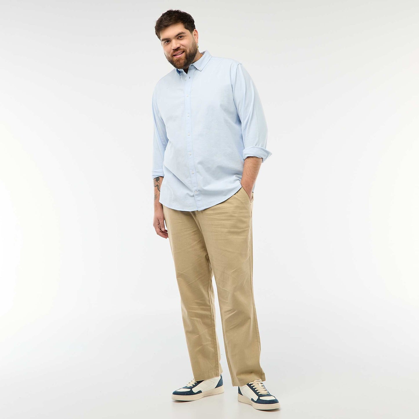 Straight-Leg Linen Blend Trousers BEIGE