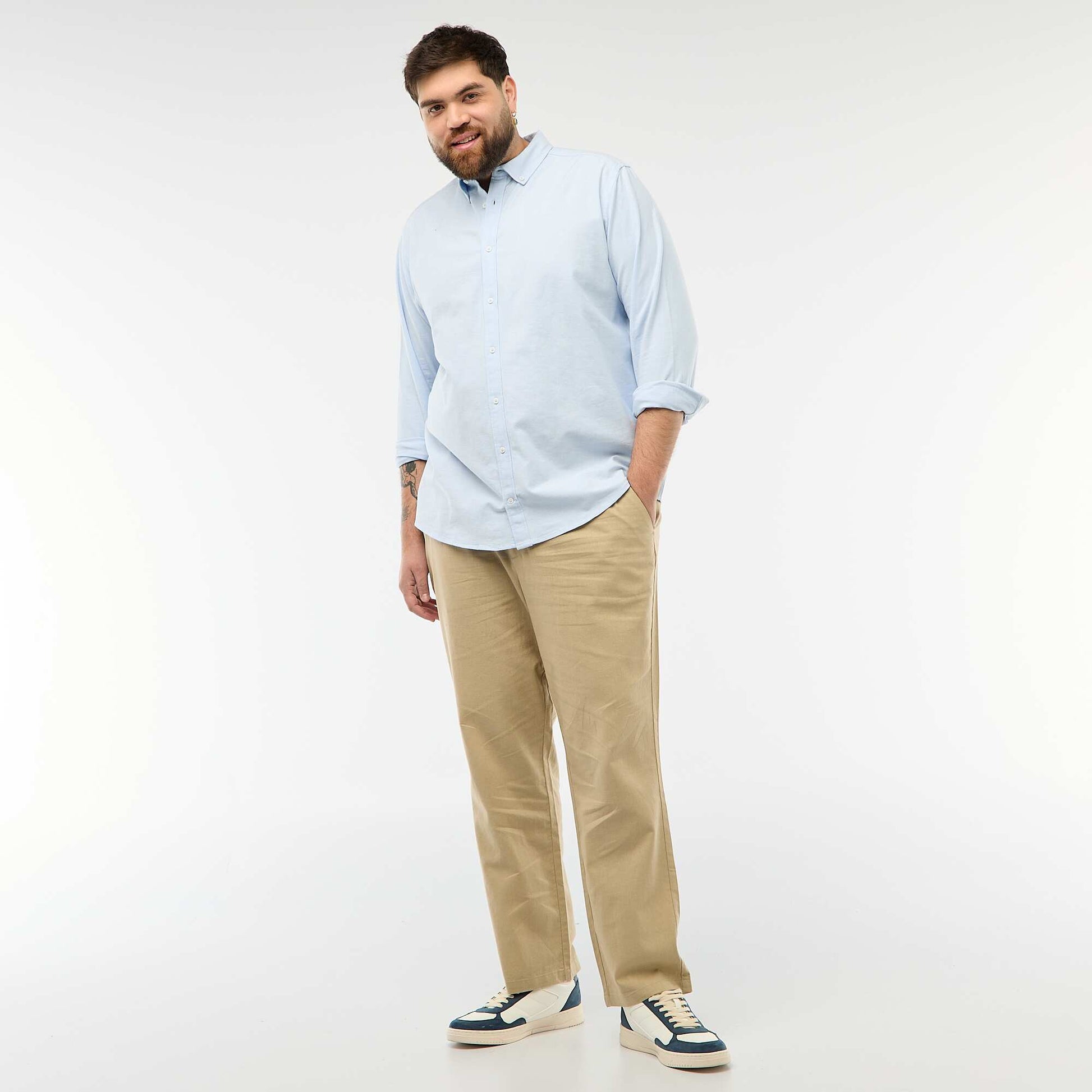 Straight-Leg Linen Blend Trousers BEIGE