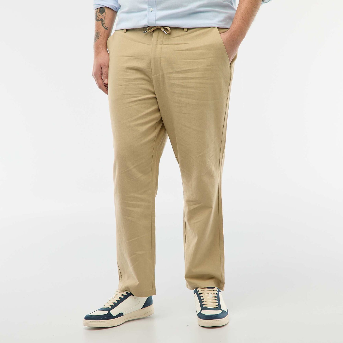 Straight-Leg Linen Blend Trousers BEIGE