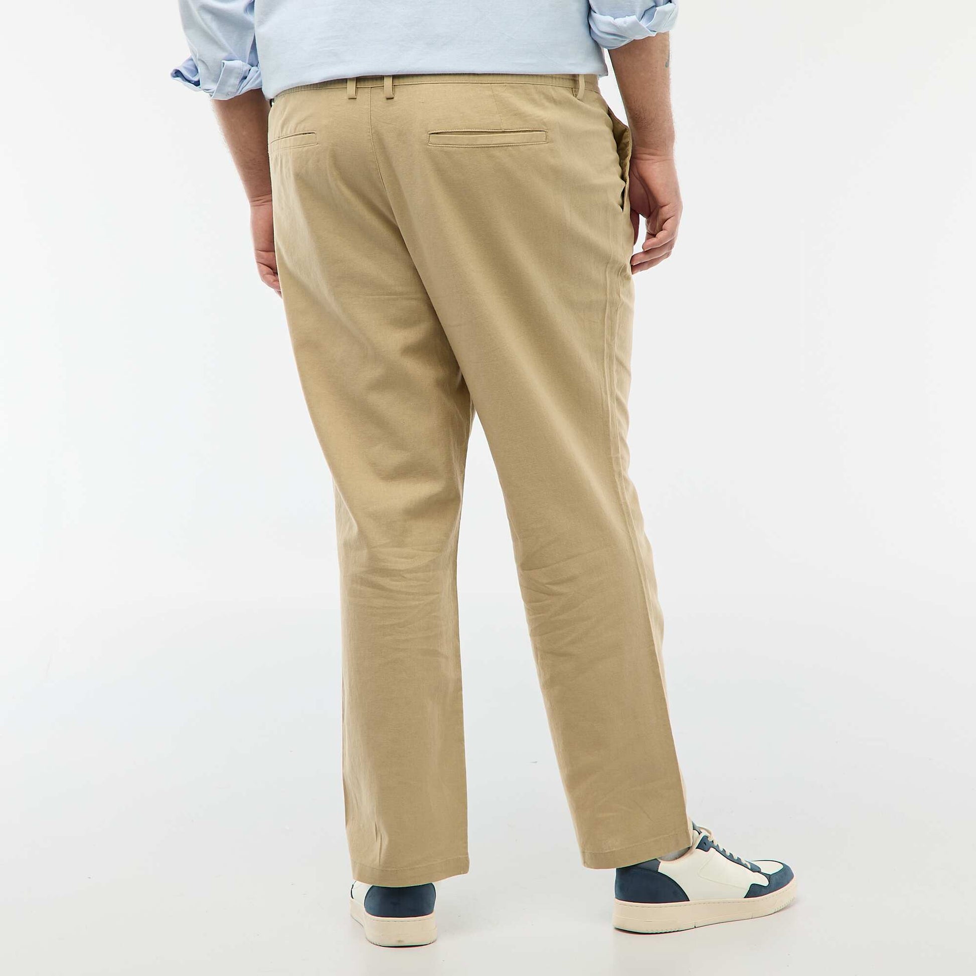 Straight-Leg Linen Blend Trousers BEIGE