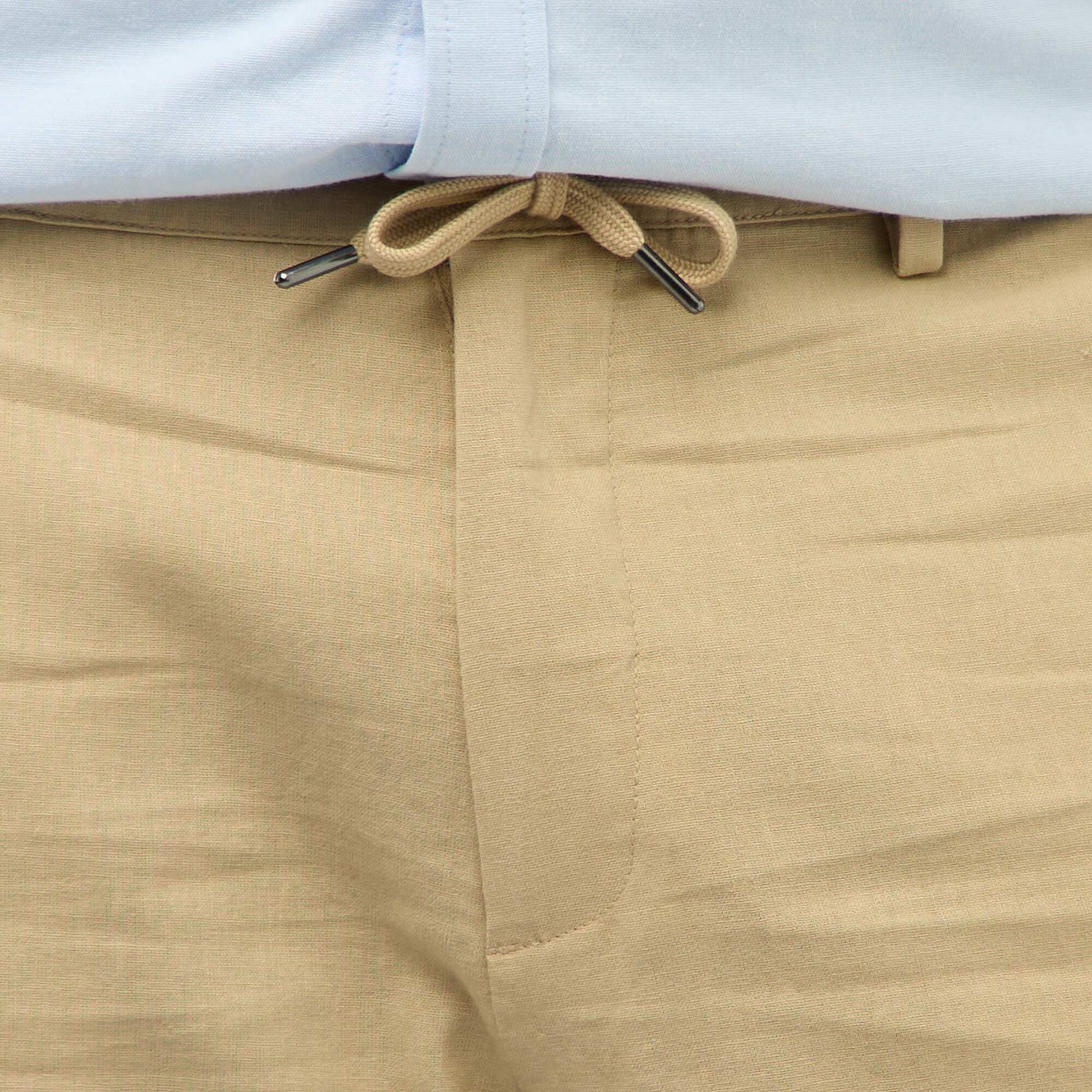 Straight-Leg Linen Blend Trousers BEIGE