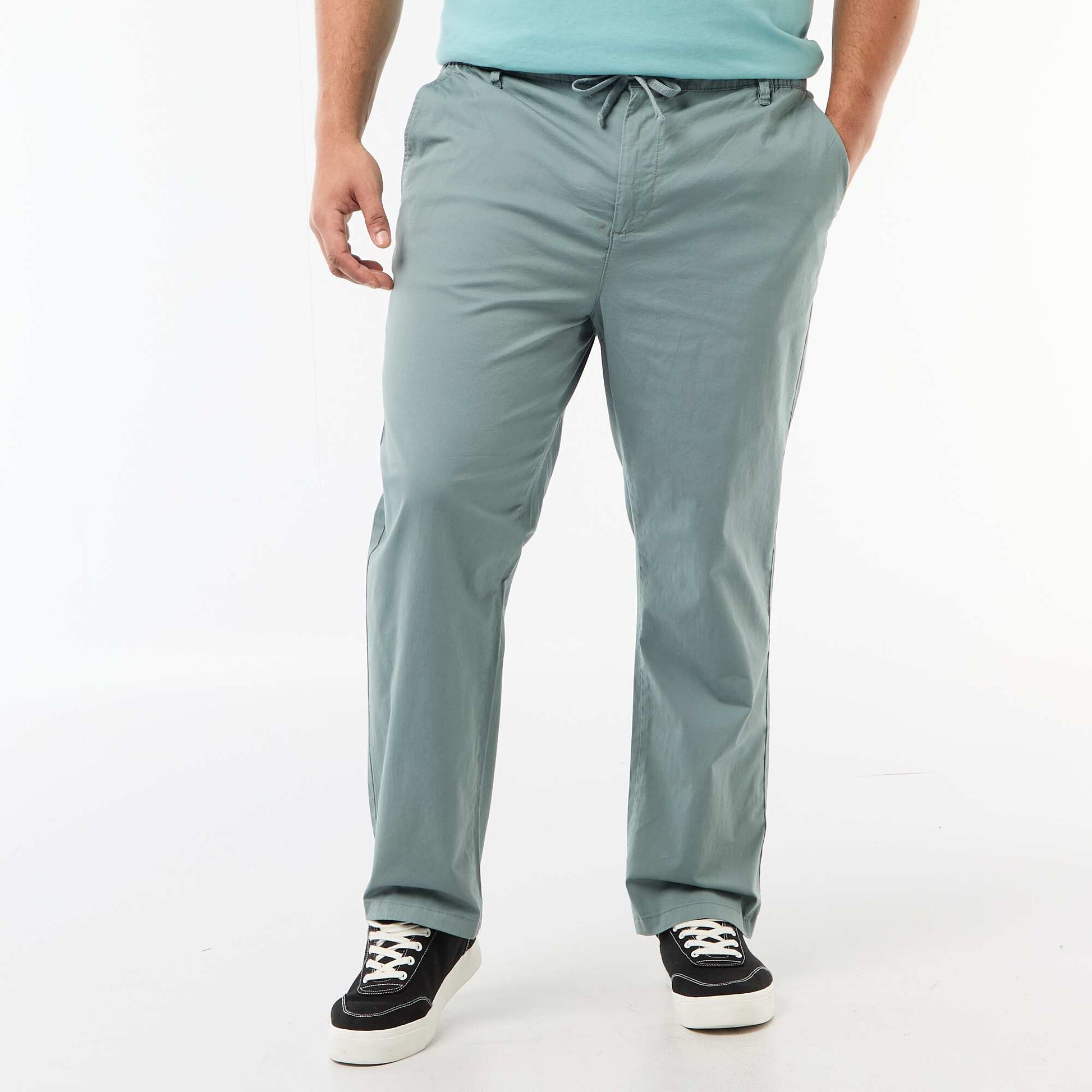 Twill Chino Trousers with Drawstring Waist BLUE