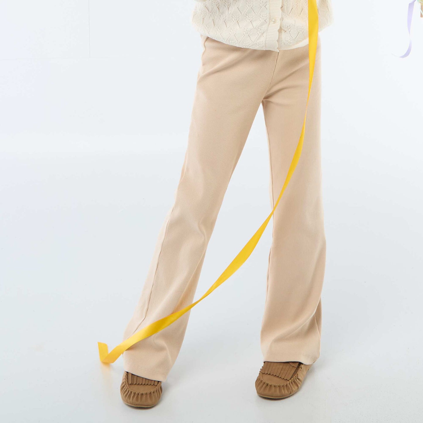 Ribbed Flare Leggings BEIGE
